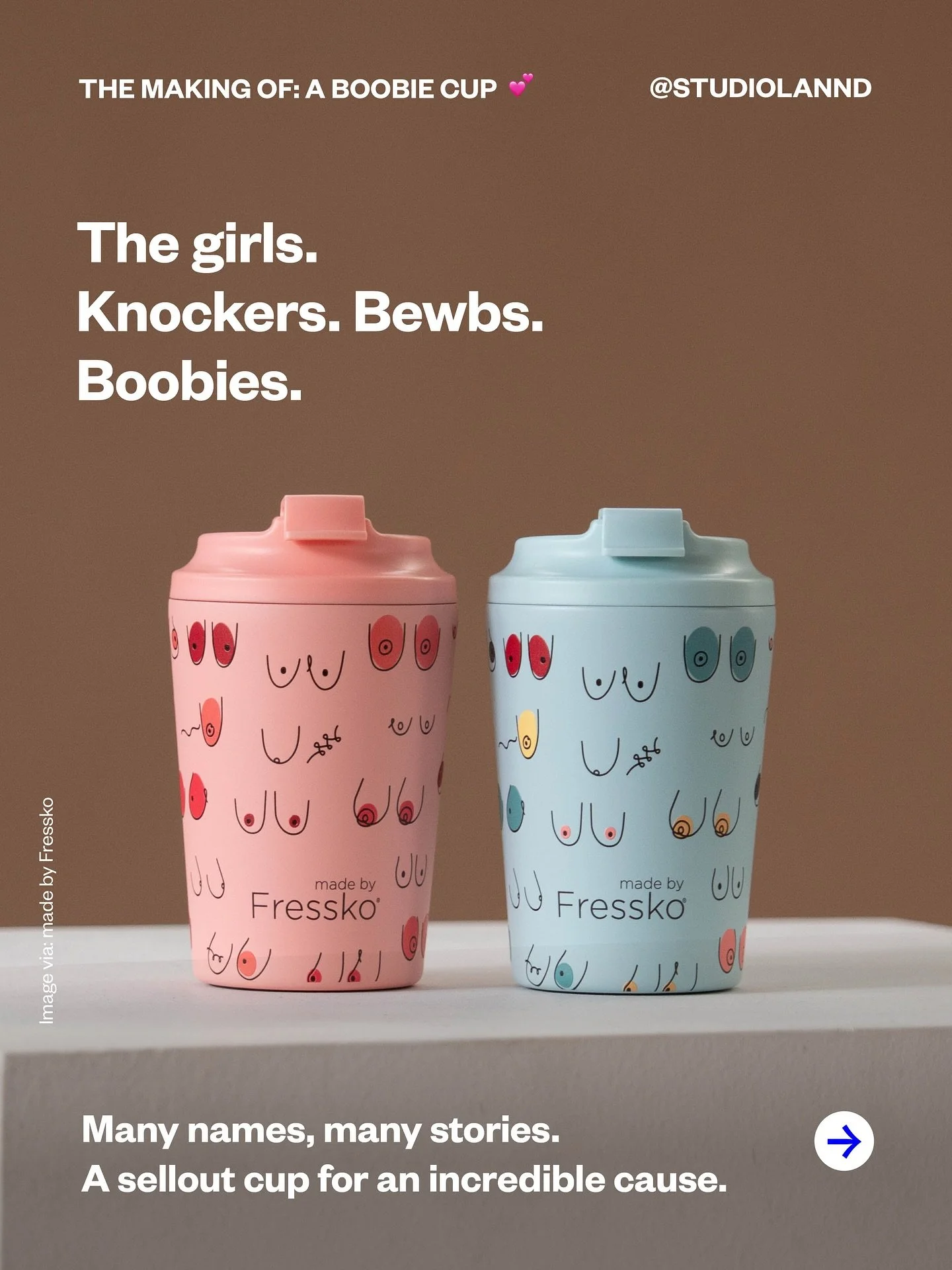 Boobs. Jugs. The ladies. Breasts. 

Many names, and many stories 💞

I&rsquo;m honoured to share the story behind the making of Boobie Cup 2.0 &mdash; after the sellout success of Boobie 1.0. 

With each cup sold, @madebyfressko_official donates $2.5