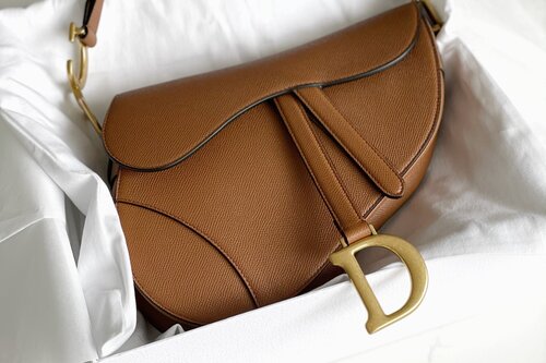 Dior - Saddle Bag with Strap Powder Beige Grained Calfskin - Women