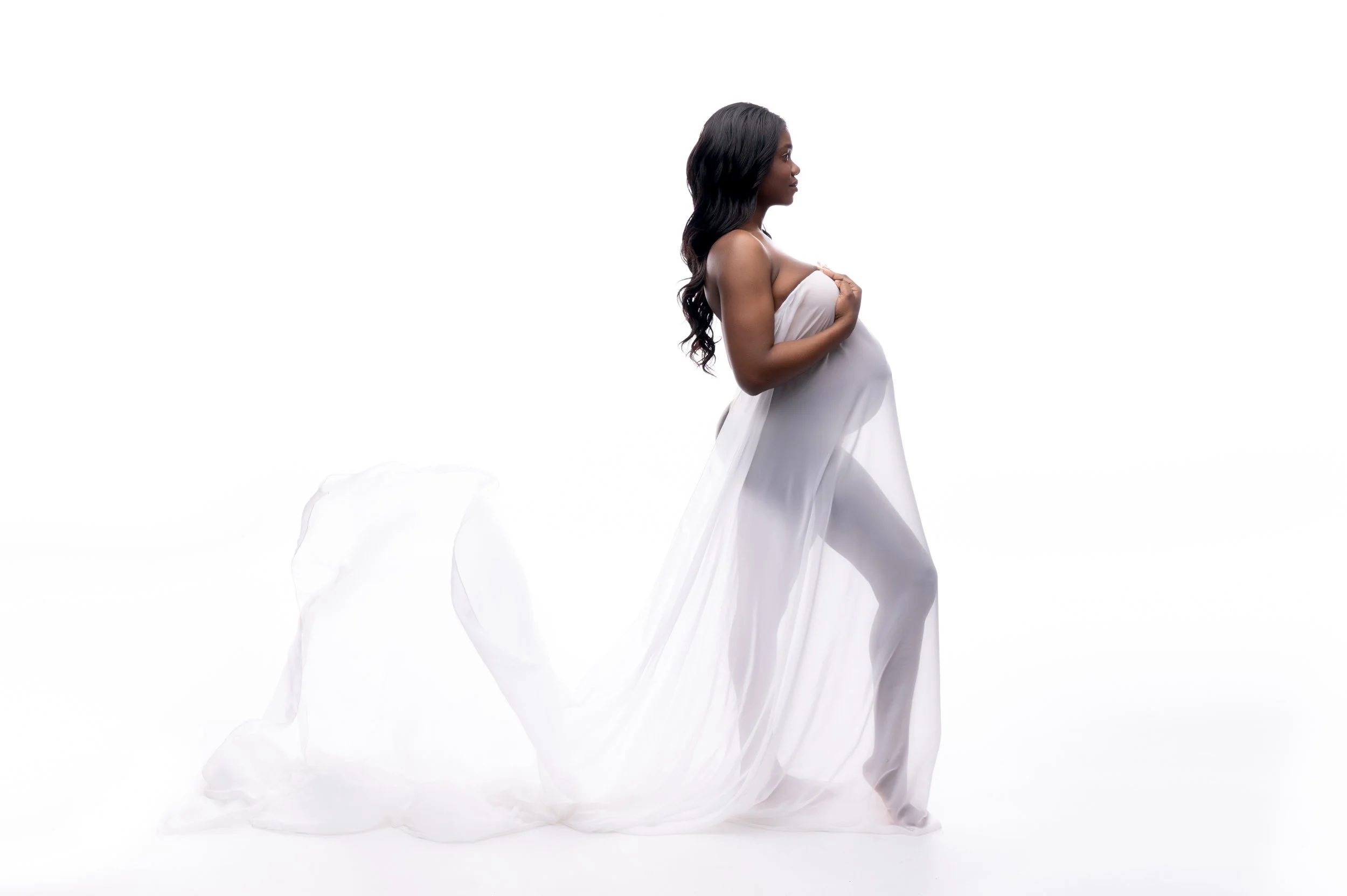 columbus ohio maternity photography studio white sheet flowy fabric