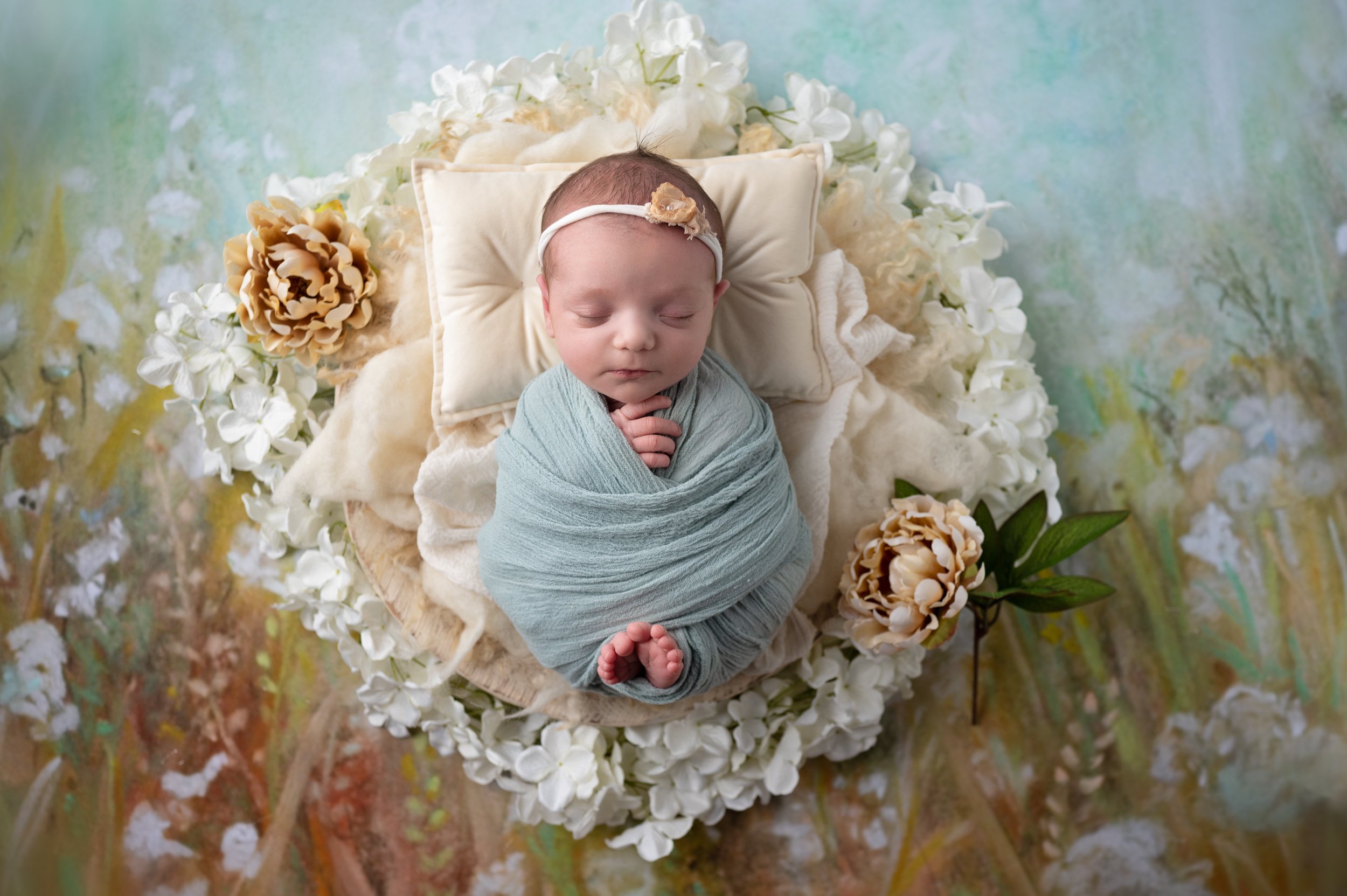 newborn baby girl in flowers photoshoot columbus ohio