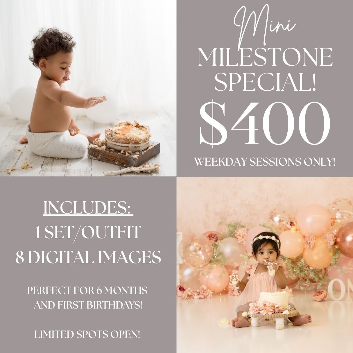 Limited Time Milestone Special!
September ONLY! Great for babies, toddlers, older kiddos!

Reach out ASAP to book. Limited Spots available.
