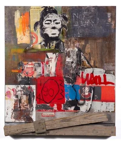 "Shellac"
Collaboration with artist Eddie Colla.
Mixed media on wood panel.
47 x 40 inches (120 x 102 cm) $2,500 : : : SOLD : : :