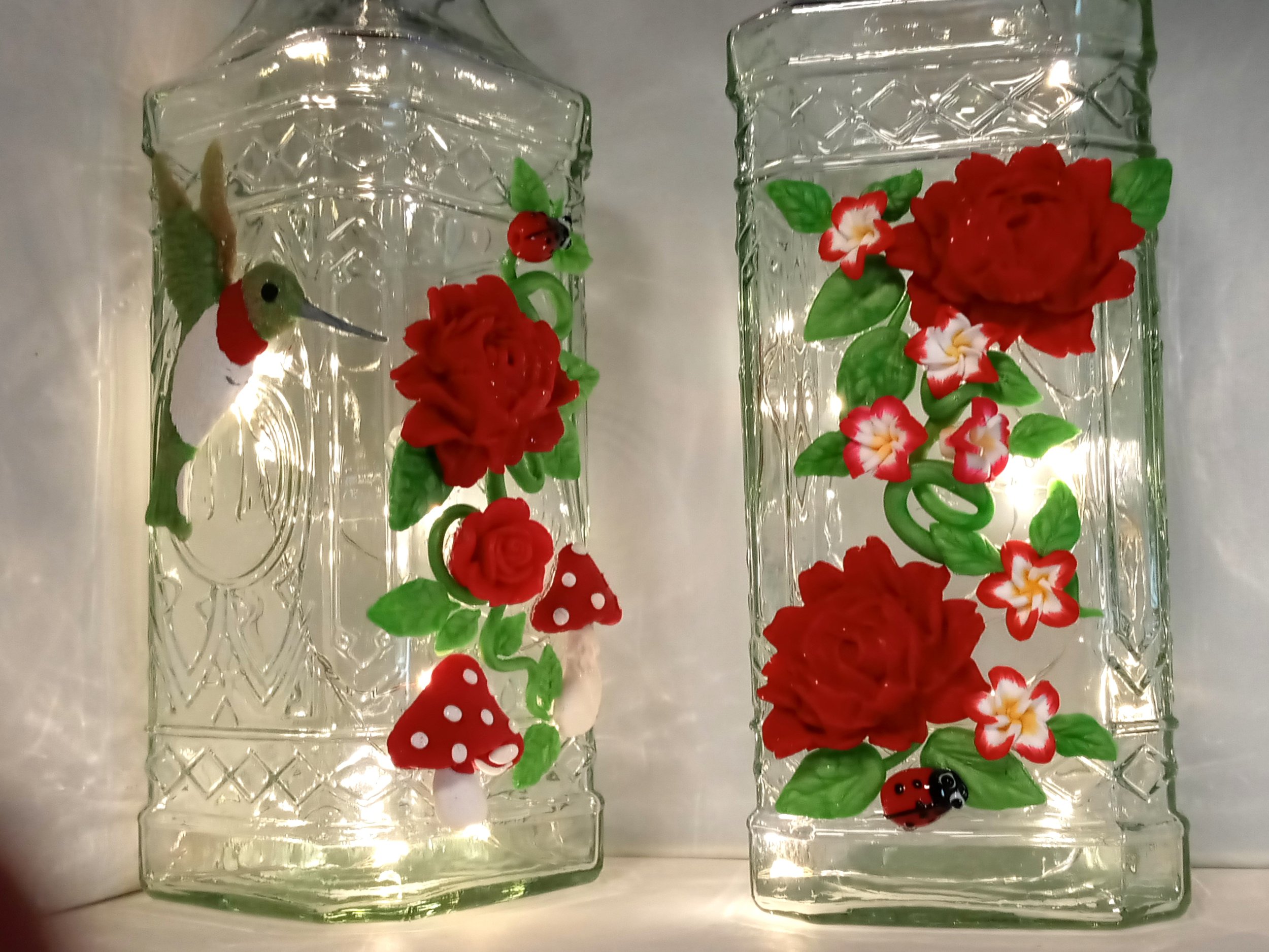 Red hummingbirds and roses LED Bottle Lamps Set of Two Cloe up.jpg