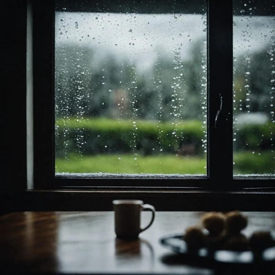 a close up of a coffee mug next to a window