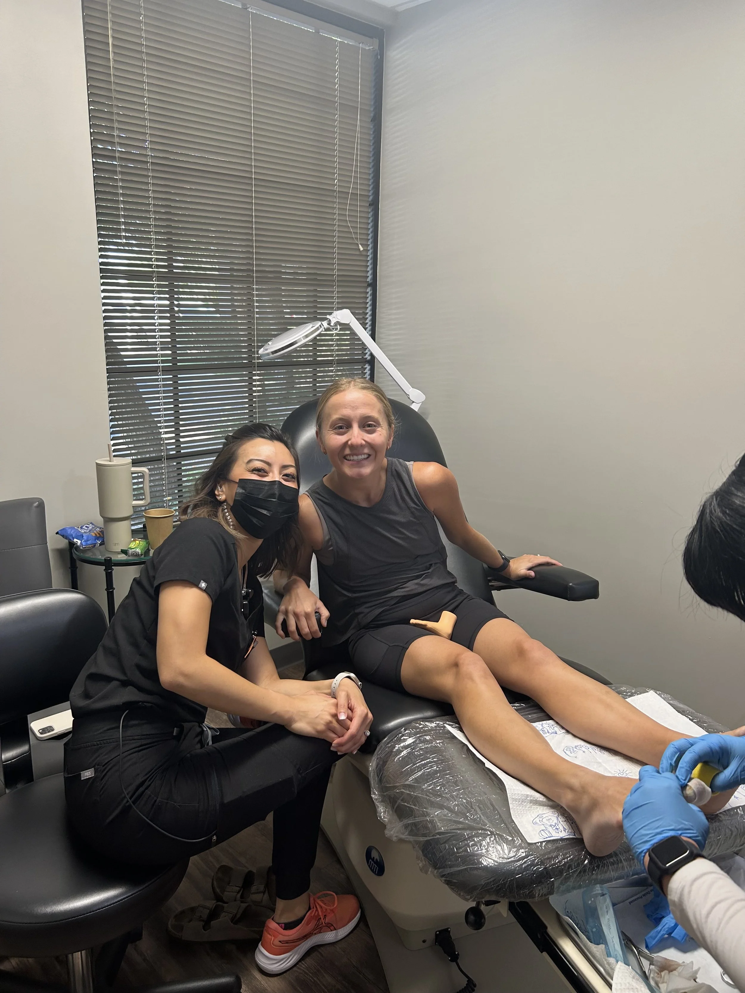 Dr. Stocks with her happy patient after her podiatric treatment