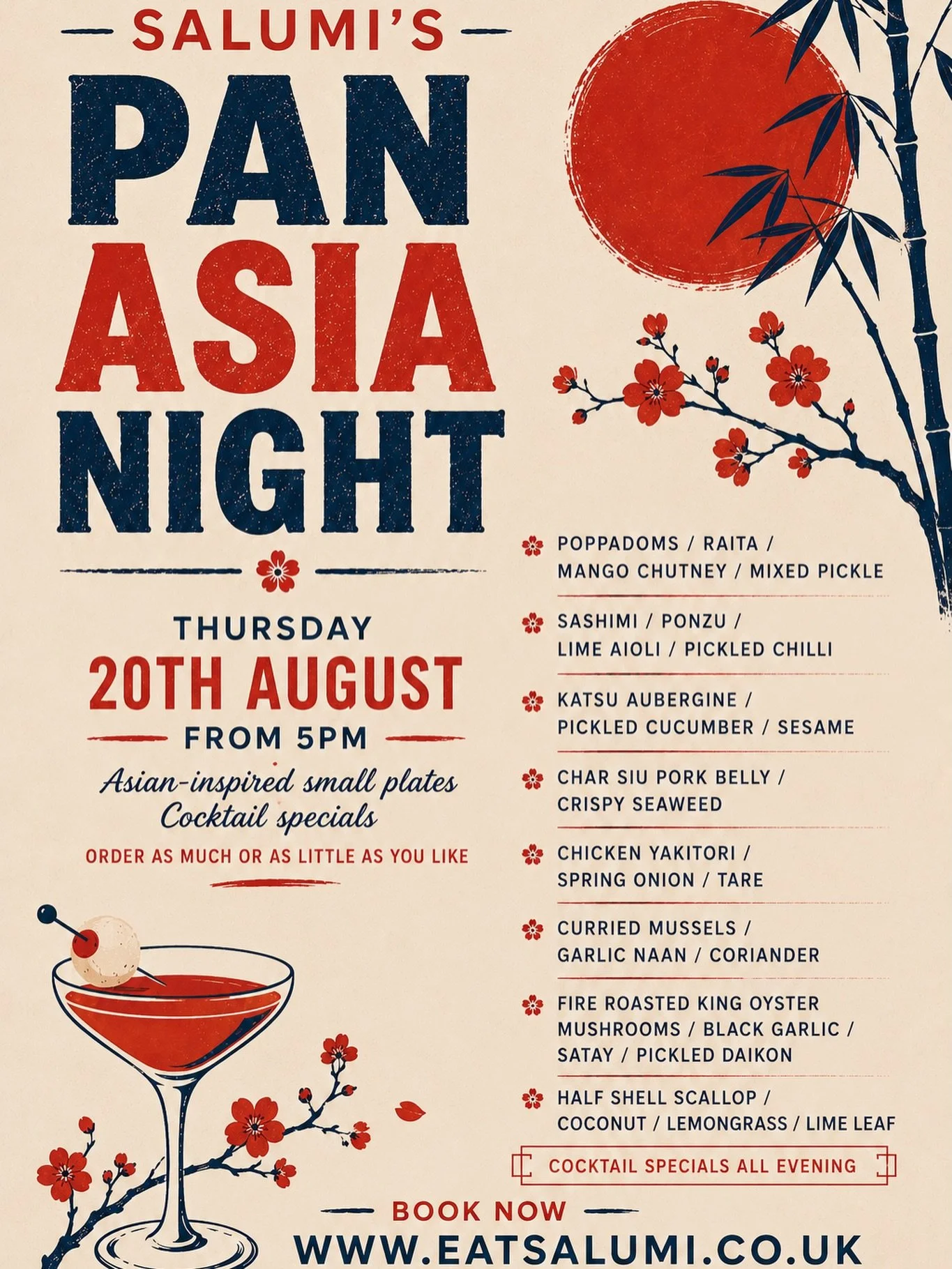 Have you booked for our favourite night of the year? Think cherry blossom cocktails with your sashimi and scallops 🌸

Book a table for a feast or graze which ever you like!

#salumi #plymouth #plymouthfood #sushilover #cocktails