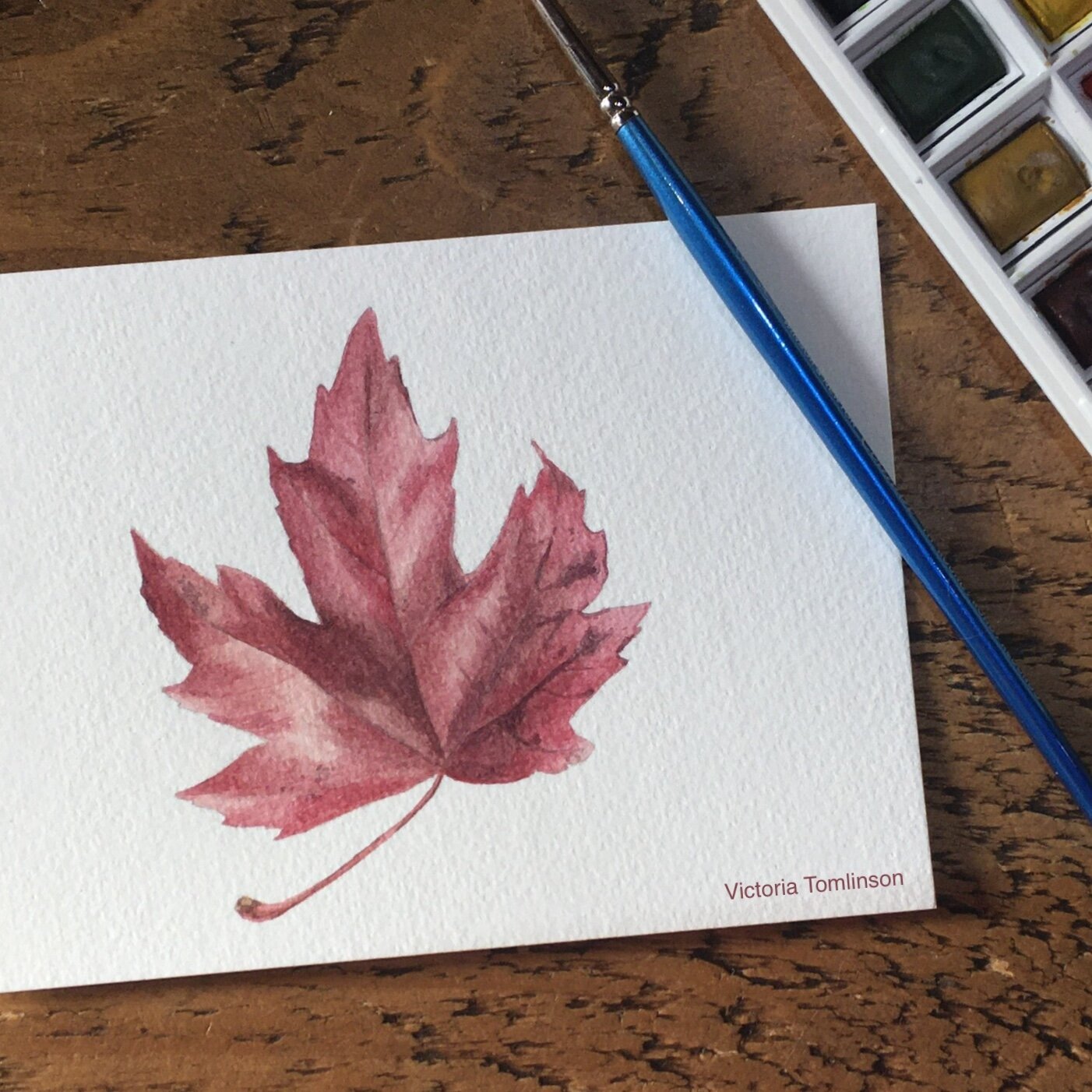 Red leaf watercolour painting