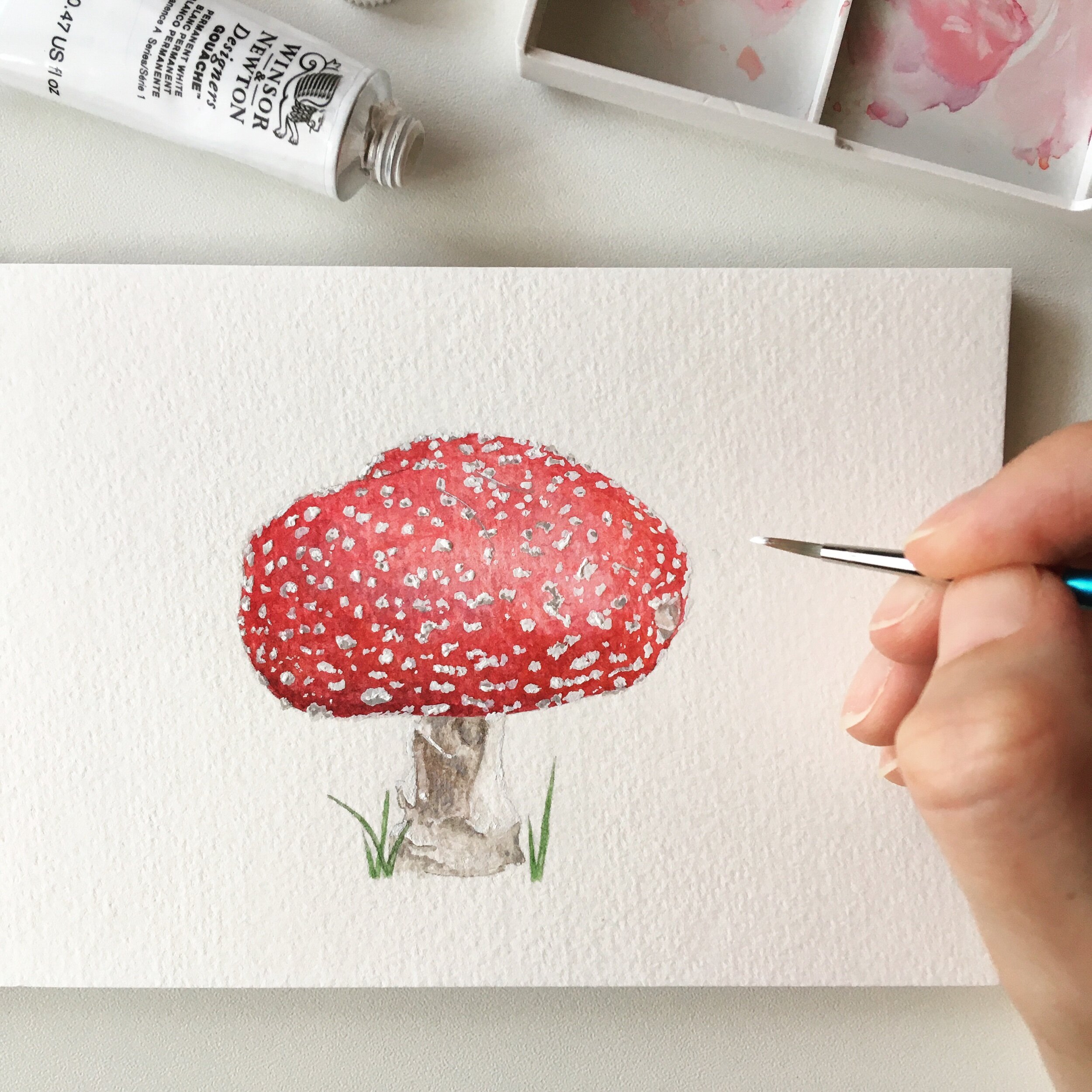 Mushroom watercolour and gouache painting