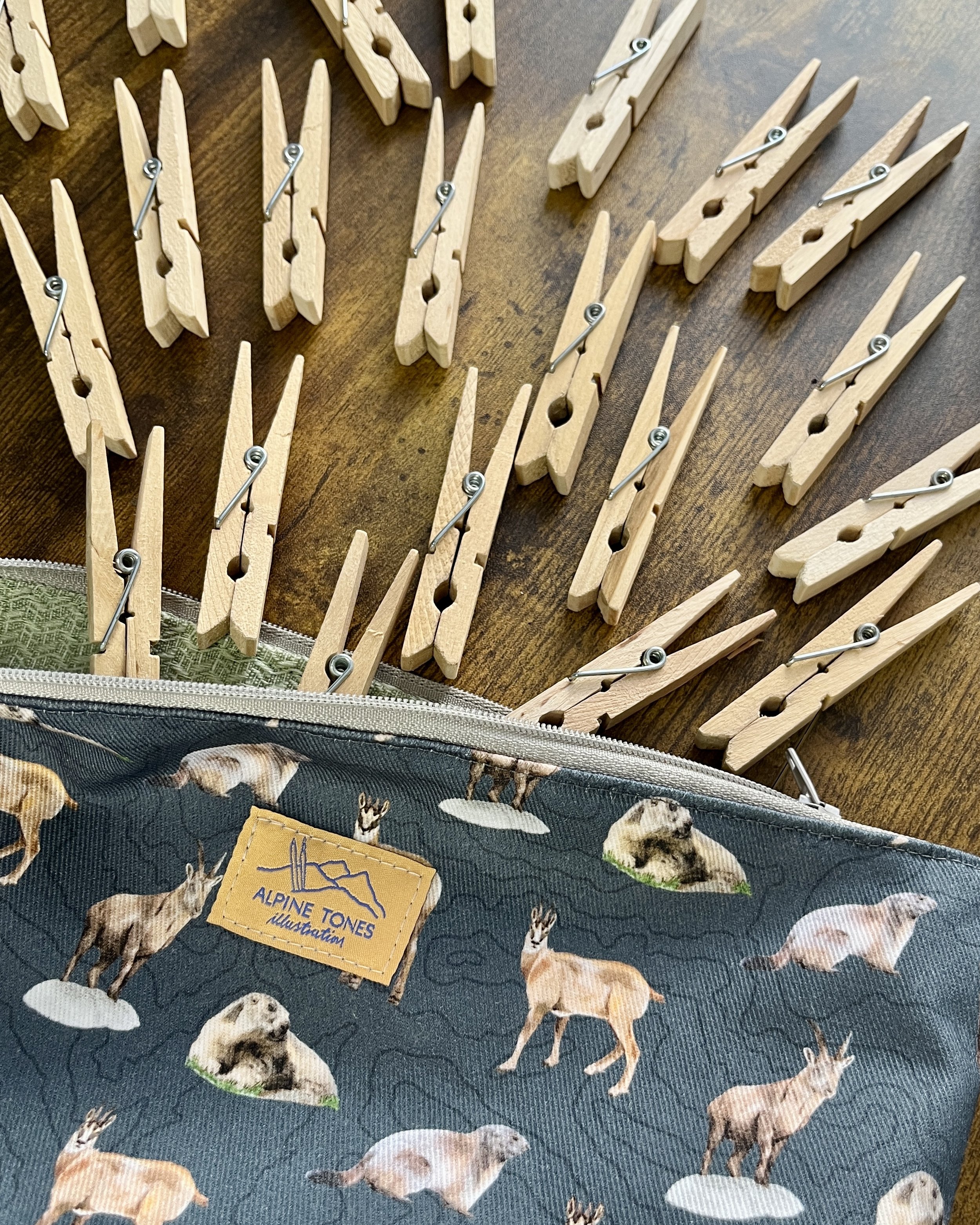 Alpine Animlas Large Pouch Clothes Pegs - Alpine Tones Illustration.JPG