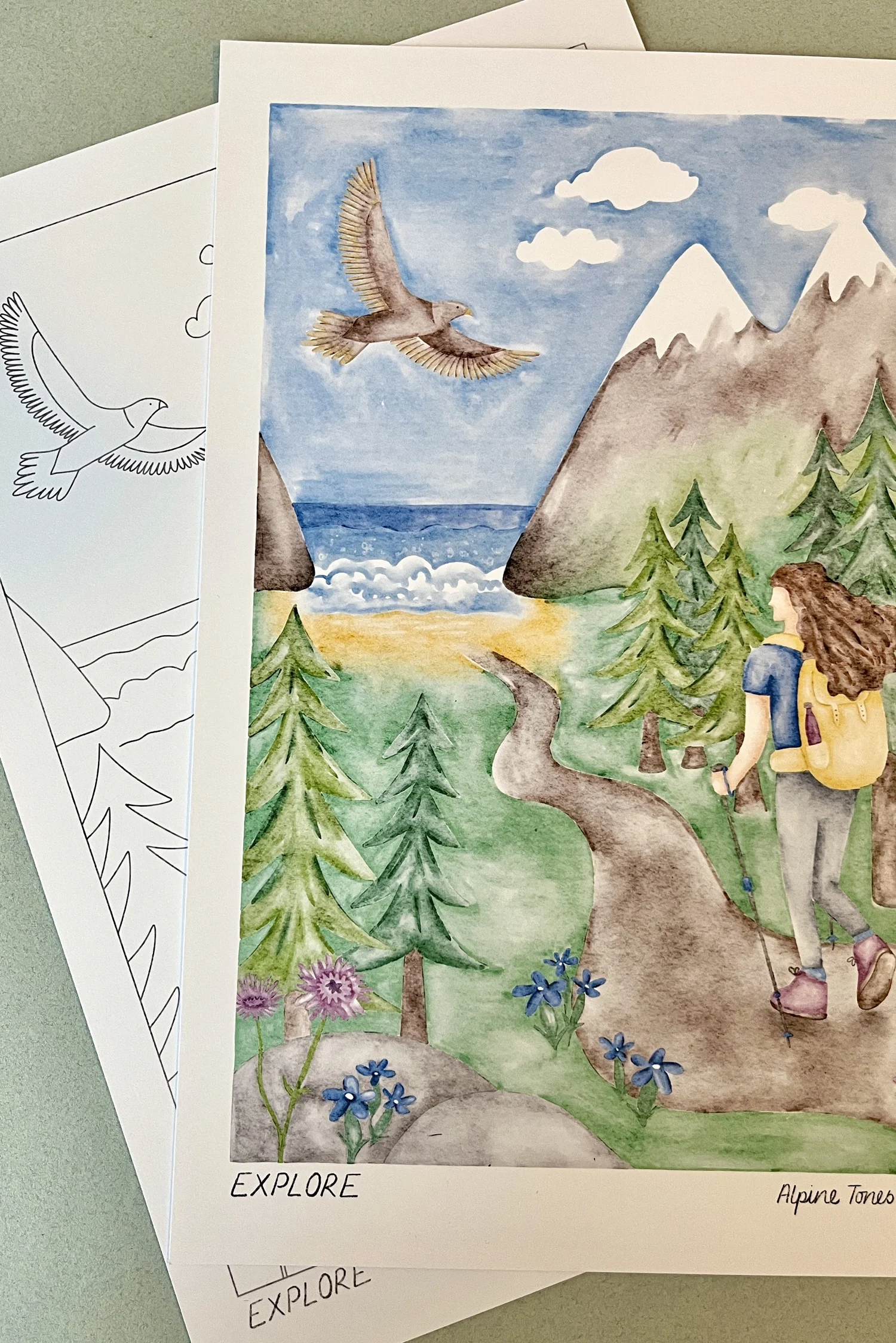 Free Explore Colouring — Alpine Tones Illustration