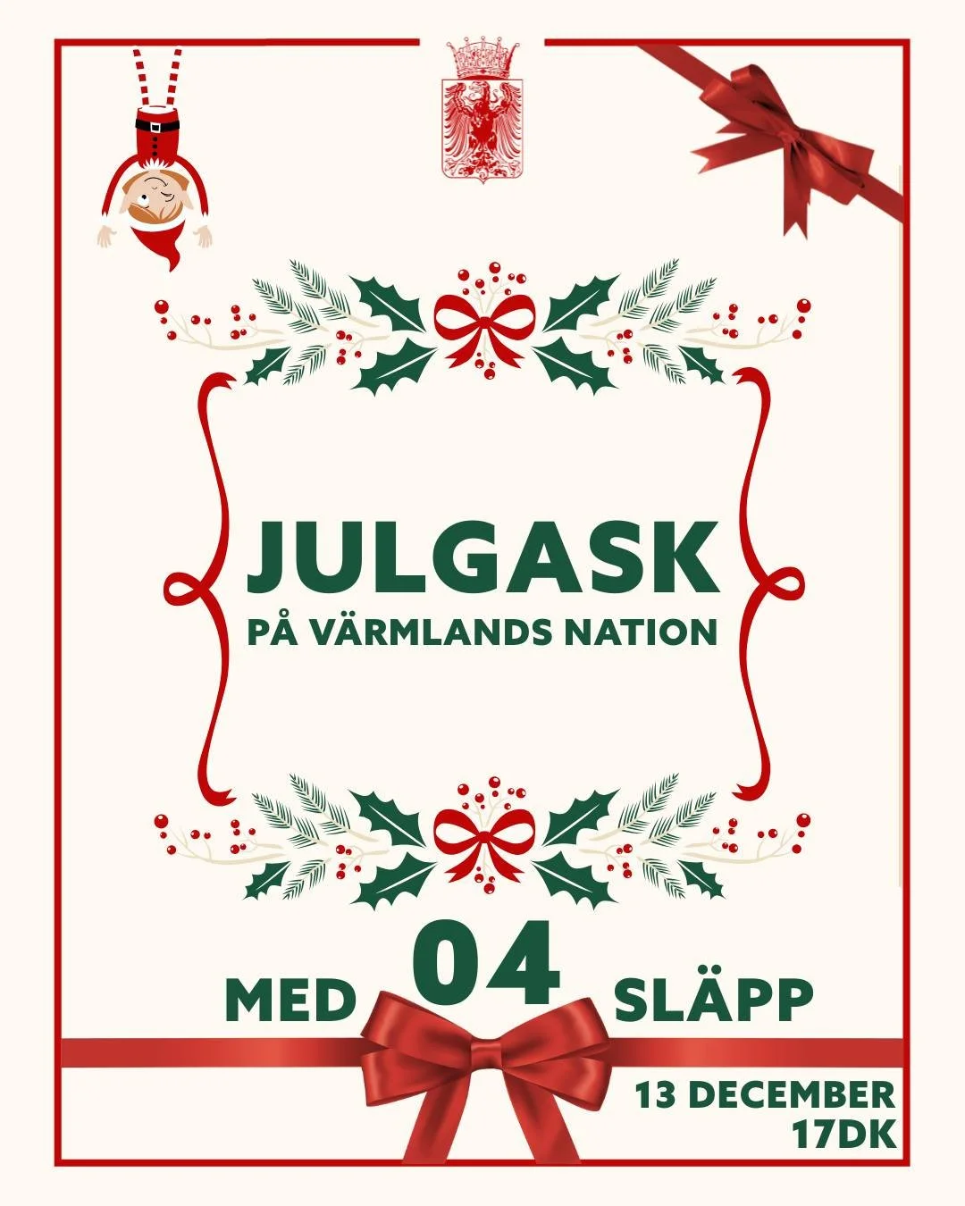 🎄Julgask p&aring; V&auml;rmlands nation🎄

Julgasken &auml;r &auml;ntligen kommen, &aring;rets mysigaste kv&auml;ll.😍 Den 13 december &ouml;ppnar vi upp d&ouml;rrarna f&ouml;r en kv&auml;ll fylld av julmagi.🌟 Innanf&ouml;r V&auml;rmlands nations v