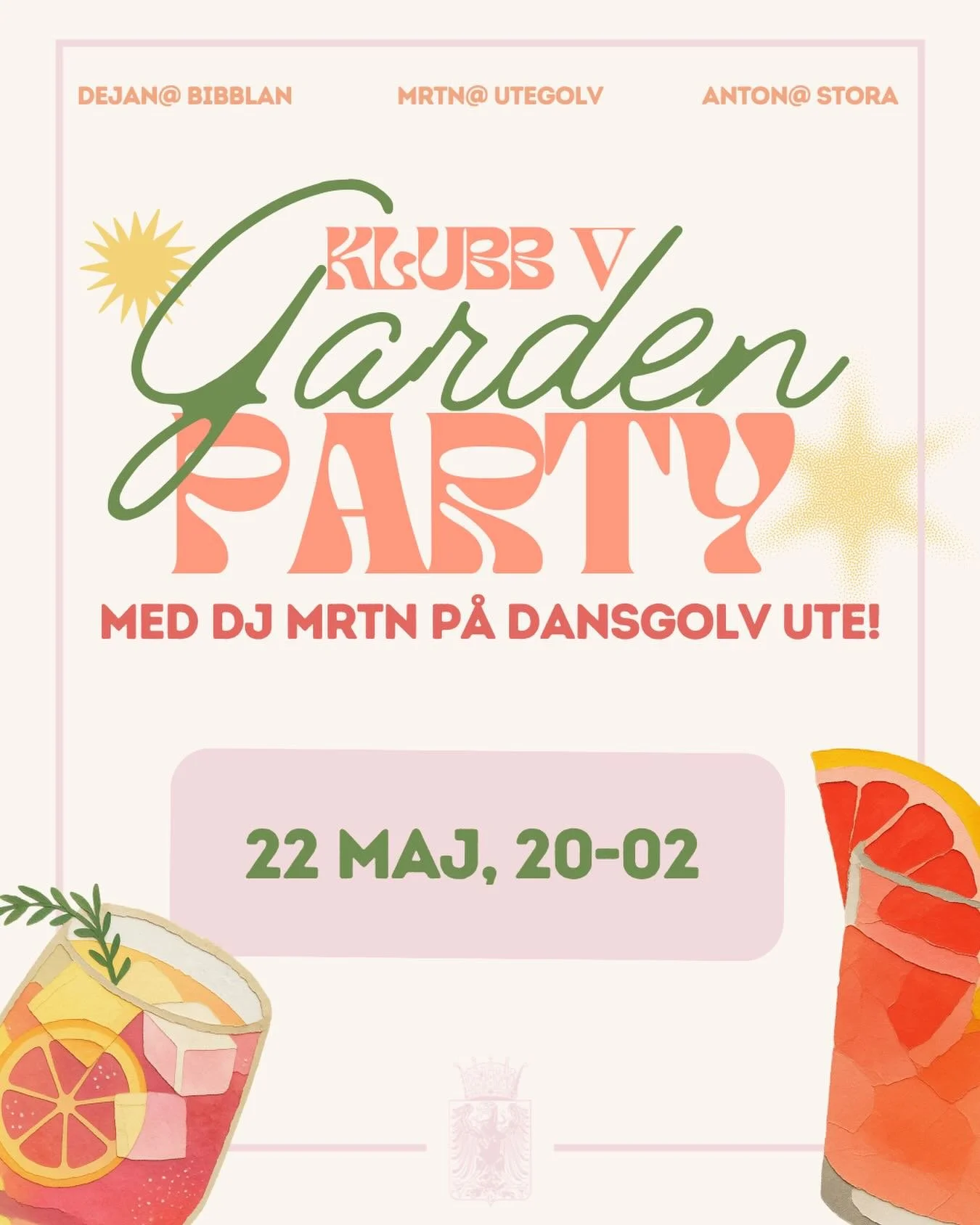Efter f&ouml;rra veckans succ&eacute; &auml;r det dags att maxa v&aring;ren med &auml;nnu ett fullskaligt Garden Party p&aring; V&auml;rmlands. Detta blir dessutom terminens absolut sista klubb med utedansgolv, s&aring; nu ser vi till att avsluta med