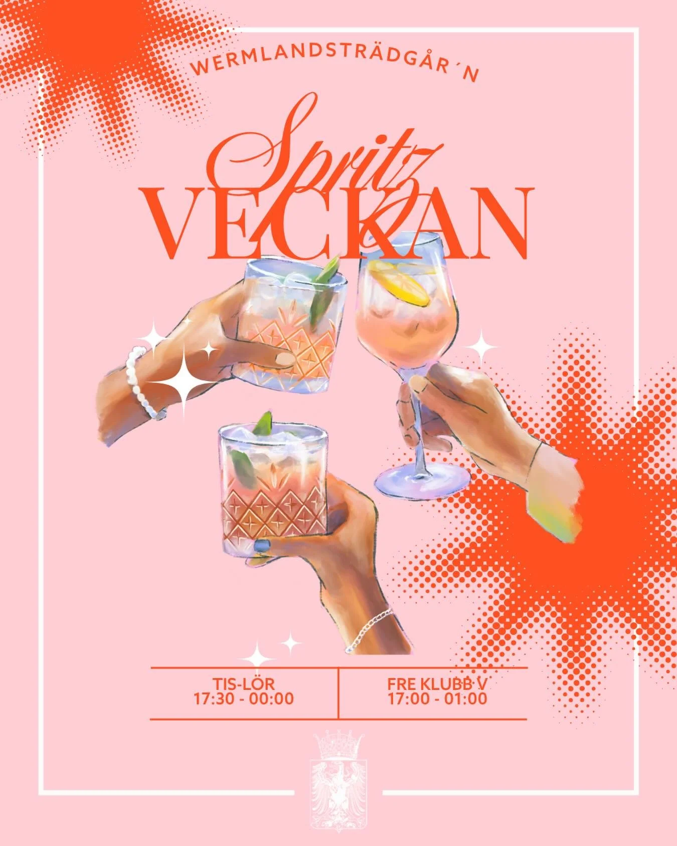 Det &auml;r &auml;ntligen dags f&ouml;r &aring;rets somrigaste vecka p&aring; V&auml;rmlands: SPRITZVECKA! 🍹✨
Fr&aring;n tisdag till l&ouml;rdag f&ouml;rvandlar vi nationen till ett spritz-paradis och sj&auml;lvklart finns det alkoholfria alternativ
