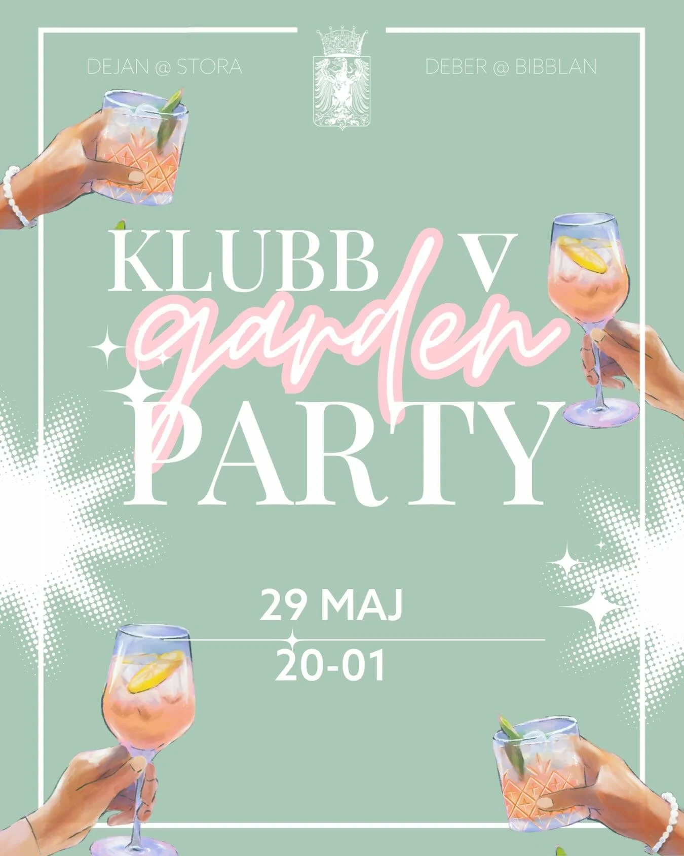 Terminens sista klubb: Klubb V &ndash; Garden Party!🌸🥂

P&aring; fredag den 29 maj rundar vi av terminen med en sista klubb, som ocks&aring; &auml;r en del av v&aring;r p&aring;g&aring;ende spritzvecka.

Vi &ouml;ppnar upp hela huset och tr&auml;dg