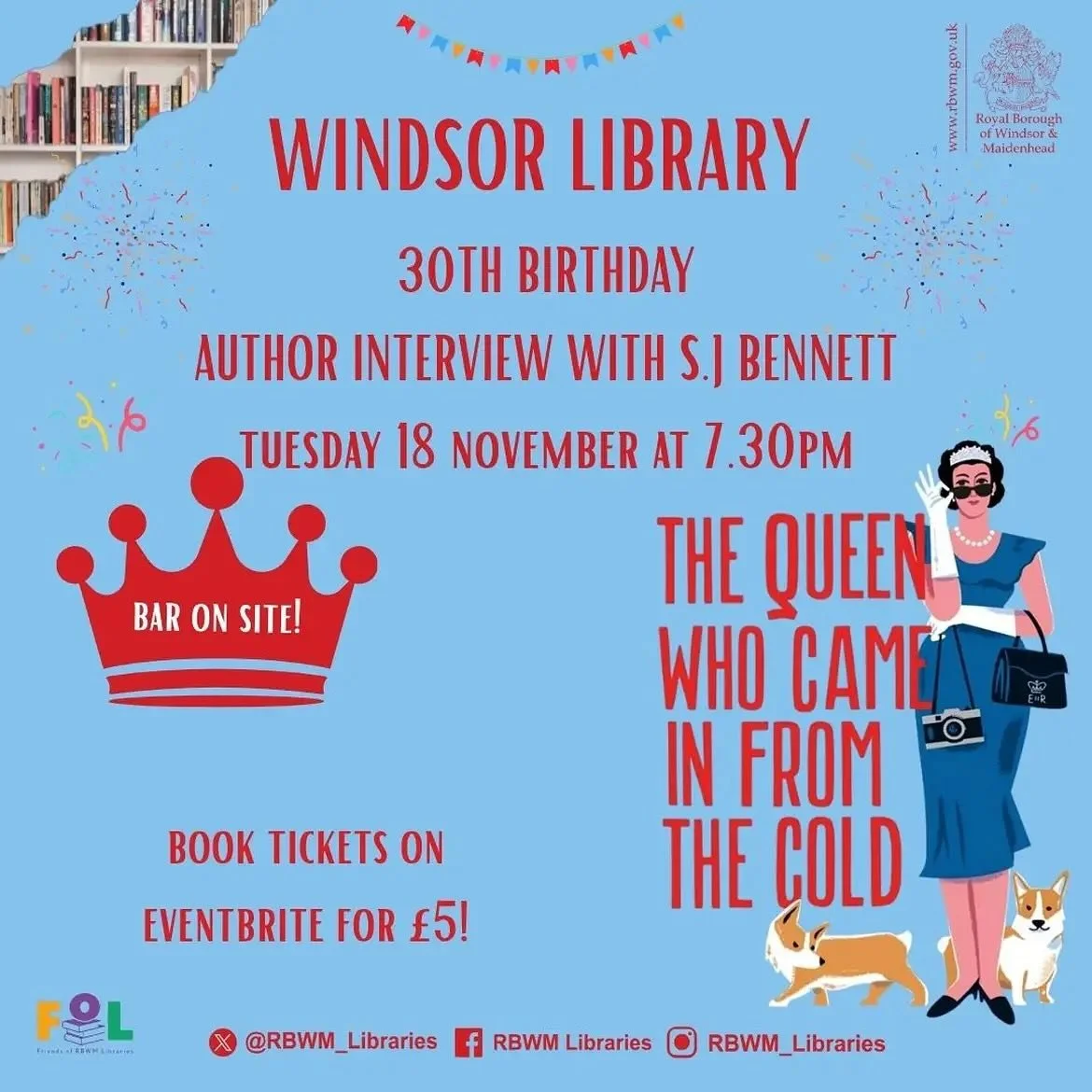 I'll be talking with my friend Sandra Baker, who used to work at Windsor Castle, on the 18th. We'll be celebrating 30 years of Windsor Library, talking about the goings on at the castle, the Queen, her legacy, and the books. And I'll be signing too. 
