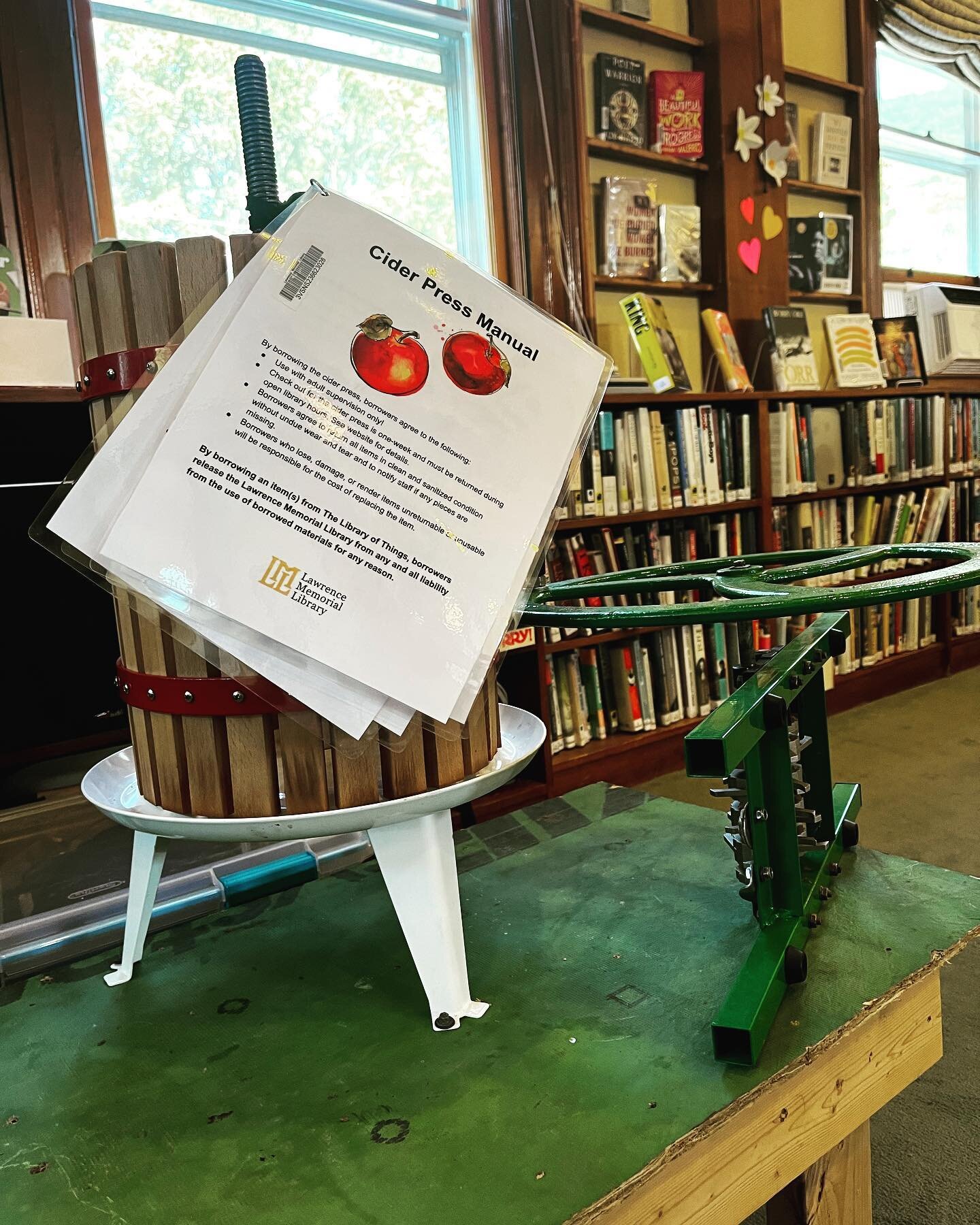 Just in time for apple season! Introducing LML&rsquo;s latest acquisition to our amazing Library of Things: a home scale cider press. Our cider press is available for check out, all you need to do is supply the apples! 
#bristolvt #bristolcore #vtlib