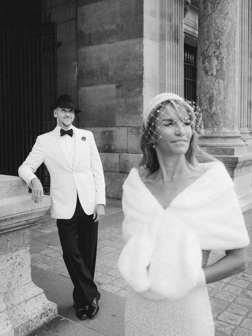 Editorial style Paris portrait photography of a married couple celebrating their time in France
