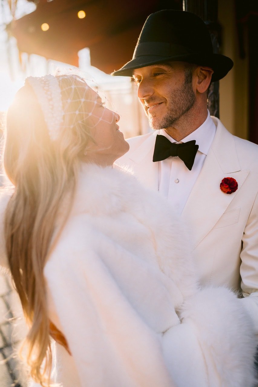 Elegant post-wedding portrait of a couple in Paris with soft evening light and timeless styling