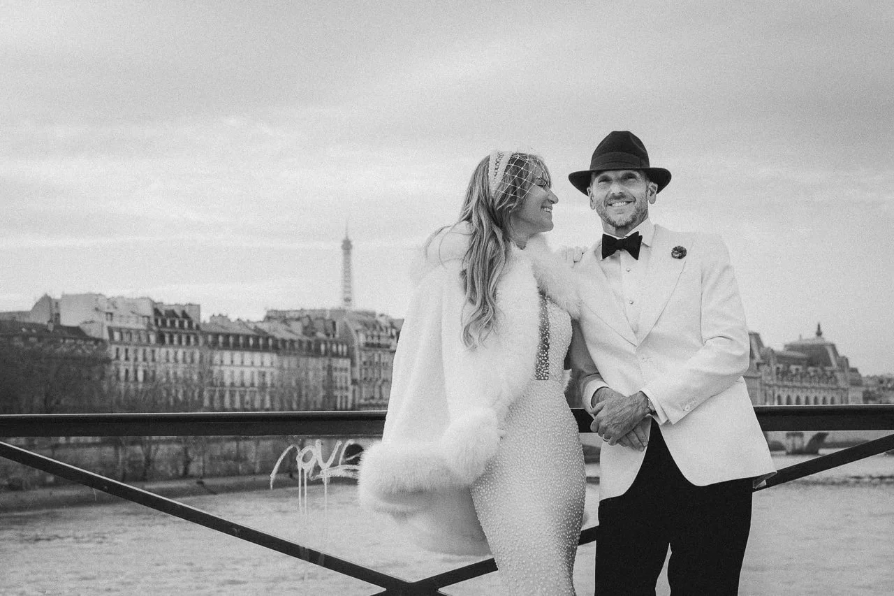 Romantic couple portrait in Paris with the Eiffel Tower in the background