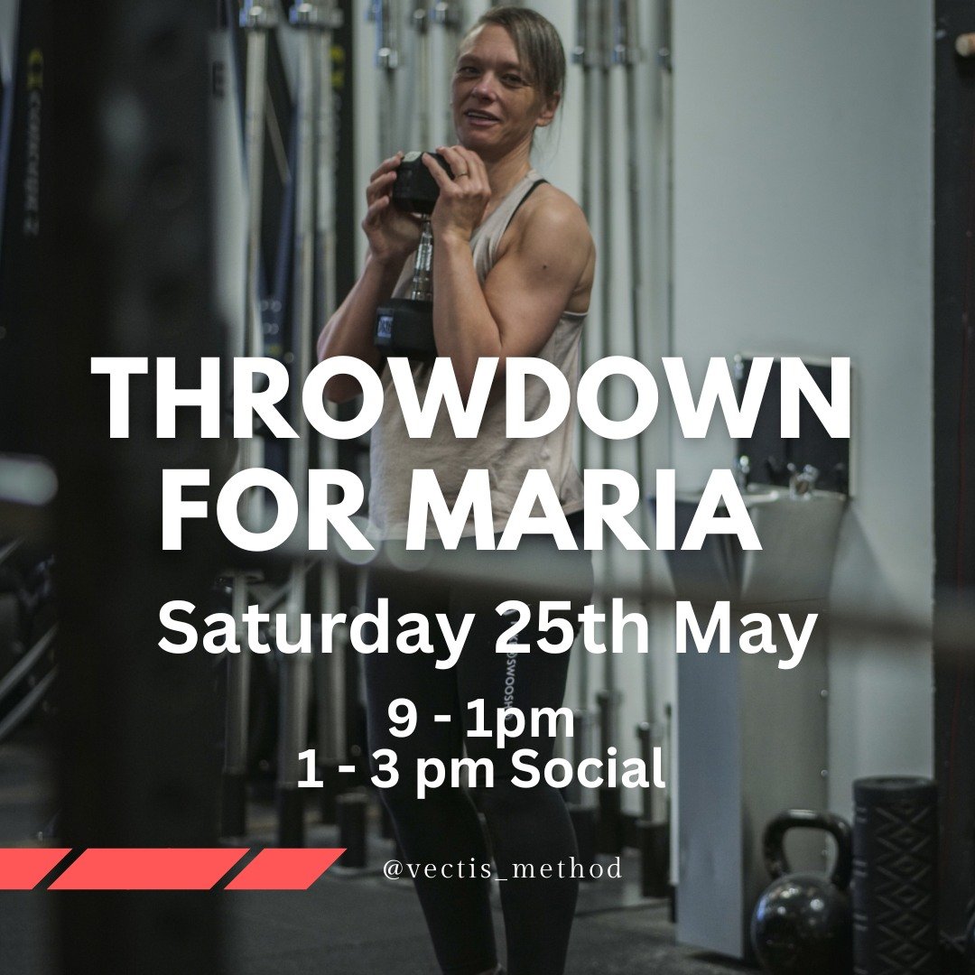 Throwdown for Maria 

Saturday 25th May 
9-1pm 
1 - 3 pm Social 
- food provided by @chickenandblues 

Please sign up via goteamup all entry fees will go towards Maria 

For those that want to join coach @martynlever for his 25th run he will be runni