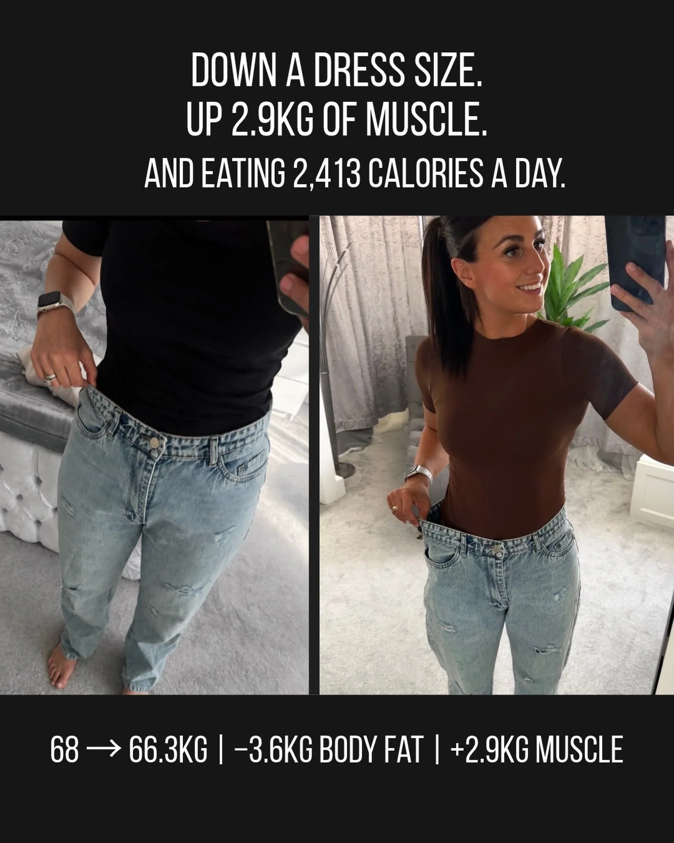 Massive well done to @esztii21 

Down a dress size. The lightest she&rsquo;s been since having two children. And the strongest she&rsquo;s been. 💪

This is what a transformation should look like.

Since May:

- Body weight: 68kg &rarr; 66.3kg
- Body
