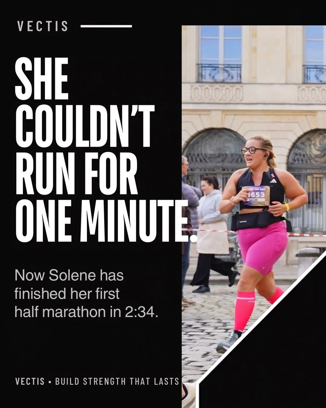 From struggling to run for 1 minute to completing her first half marathon in 2:34.

This is Solene&rsquo;s progress over the last three years at Vectis.

She&rsquo;s lost over 20kg, competed in two CrossFit competitions, completed a hybrid event and 
