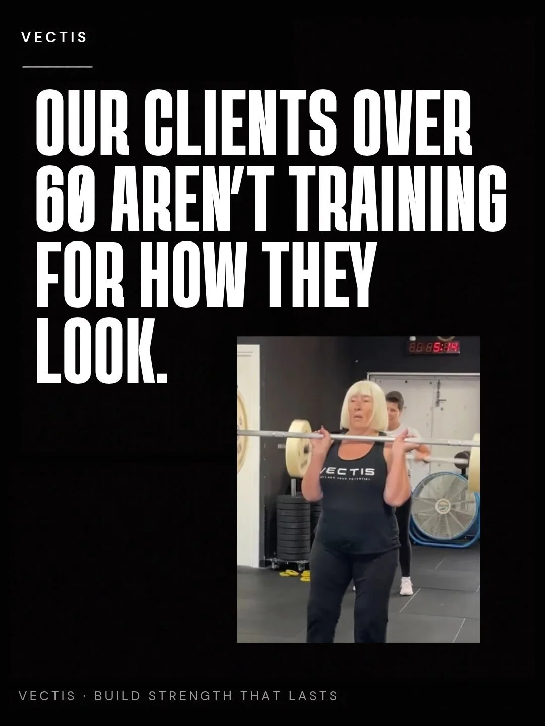 We&rsquo;ve got several clients over 60 training with us right now. Two of them are in their seventies.

None of them are chasing how they look. Ask any of them why they actually turn up and it comes down to the same thing, being able to pick their p