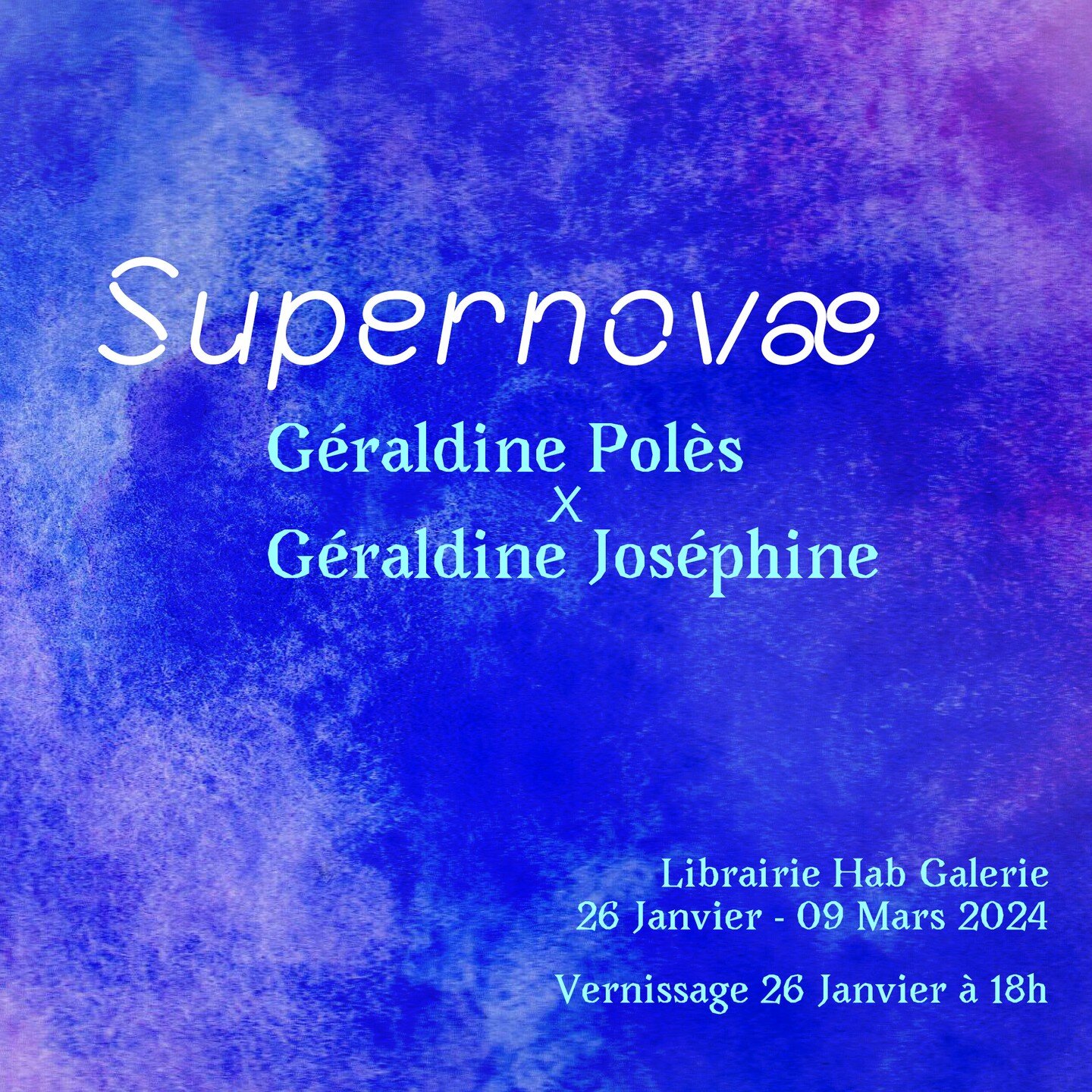 🌟 J-4 avec l'ouverture de notre exposition Supernovae 🌟 

Supernovae est une r&ecirc;verie, le point de rencontre entre deux artistes, G&eacute;raldine Jos&eacute;phine et @geraldinepoles 

Cette exposition est la restitution d&rsquo;un temps d&rsq