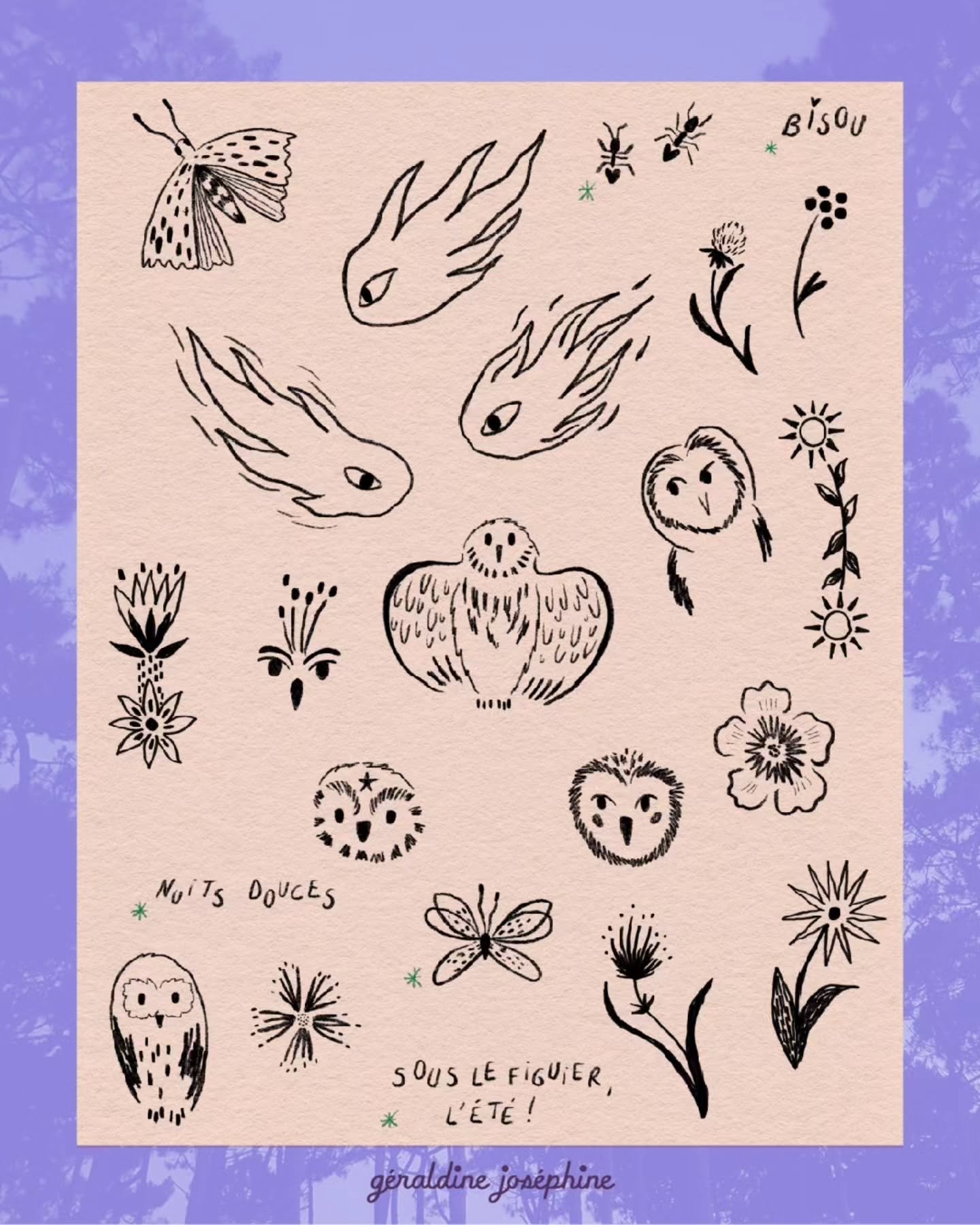 🦉Nouveaux flashs tattoo pour le festival @gazoufest o&ugrave; je serai ce week-end pour vous tatouer 💫 je vous ai fait plein de Tite chouette trop chou histoire d'&ecirc;tre dans le th&egrave;me de l'affiche 

💌 Comme d'hab en &eacute;v&eacute;nem