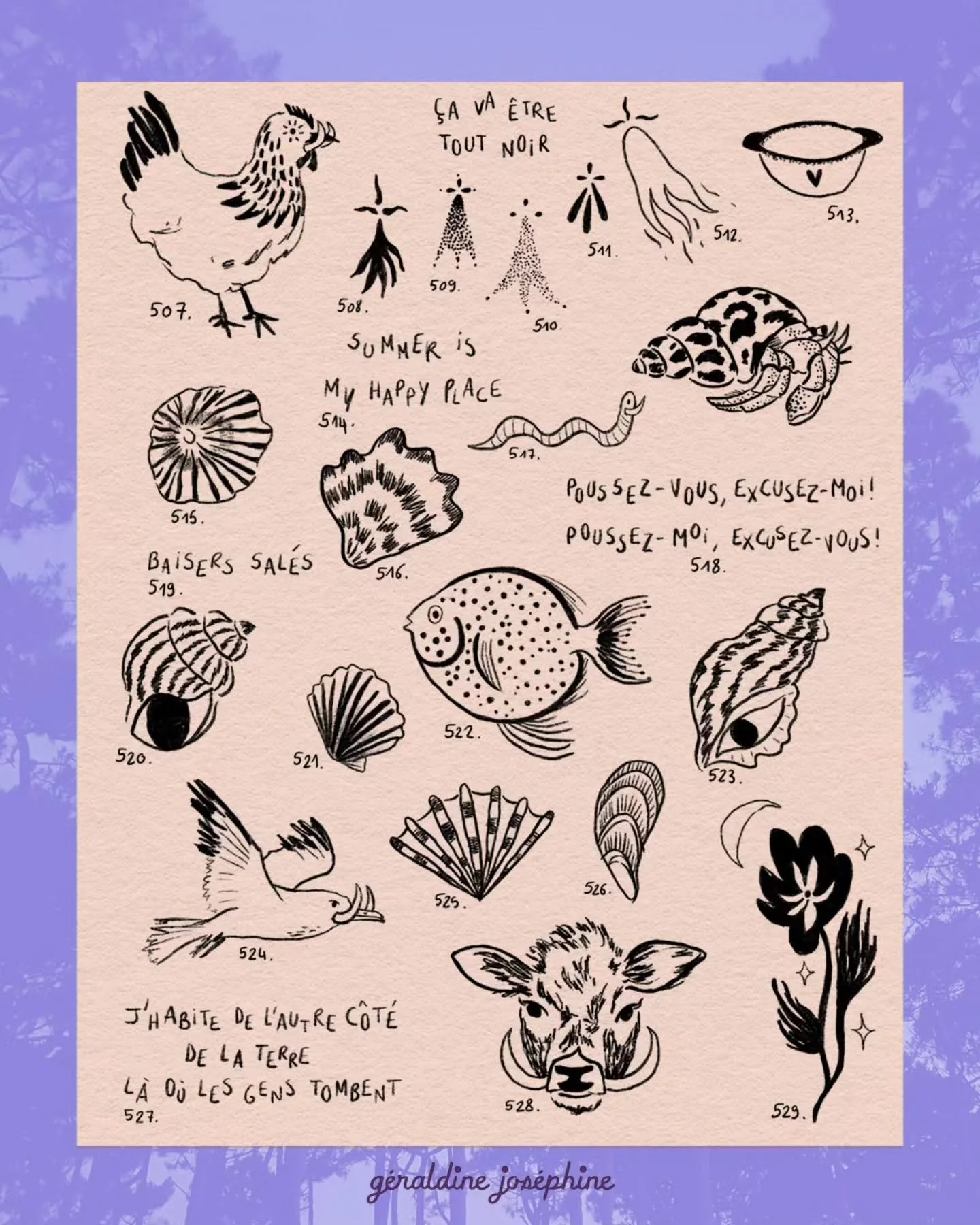 💫 Plein de nouveaux flashs tattoo pour le festival @cavaetretoutnoir.festival o&ugrave; je serai ce week-end pour vous tatouer 💫 Pour l'occasion je vous ai fait des clins d'&oelig;il au film &quot;RRRrrr!!!&quot; et des tites sp&eacute;cialit&eacut