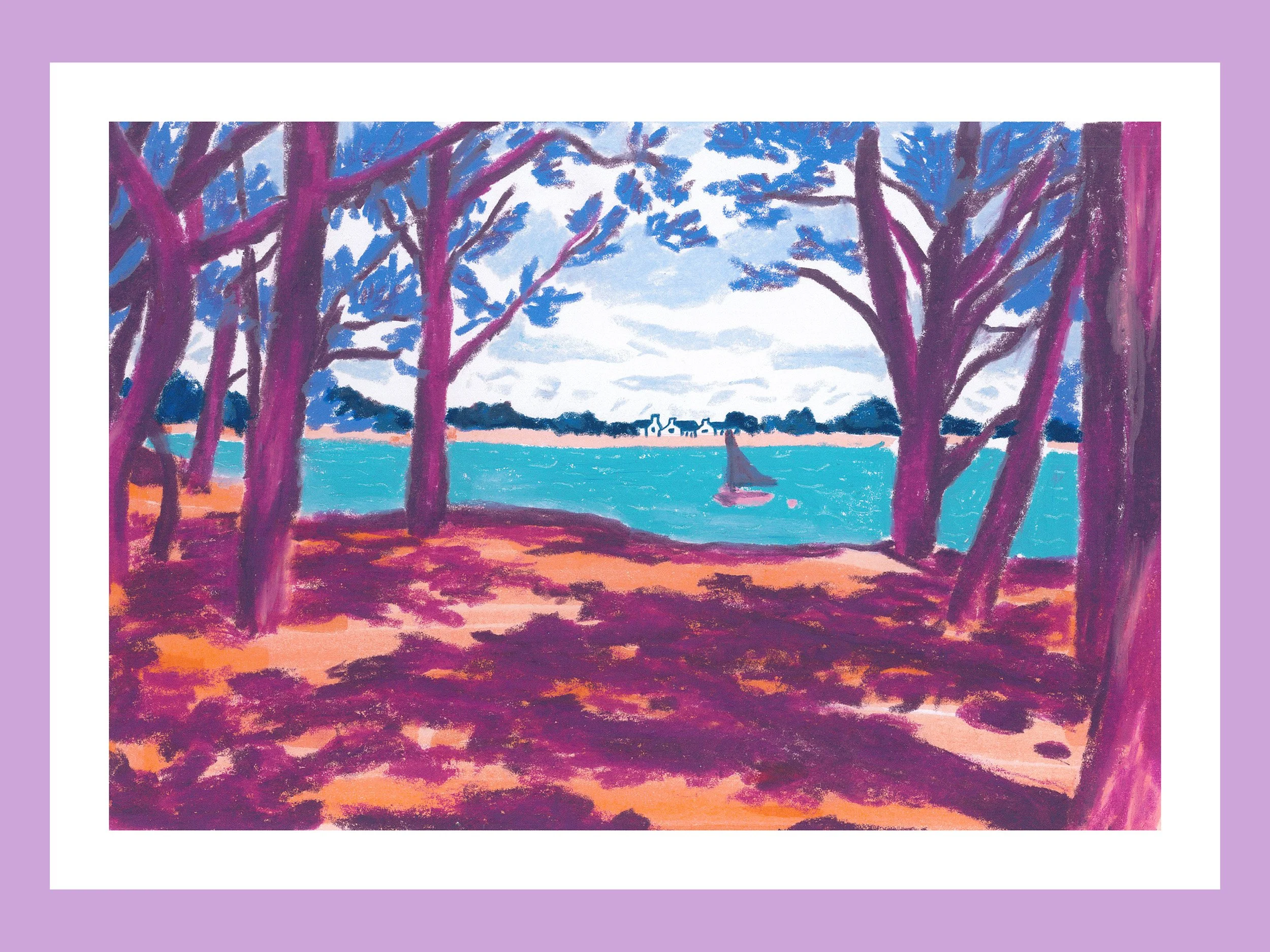 Tirage d'art bateau entre les pins