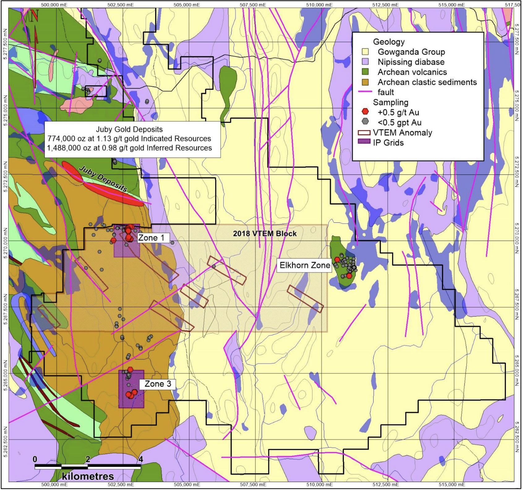Figure 1. Gowganda West Geology, Zones and Sampling