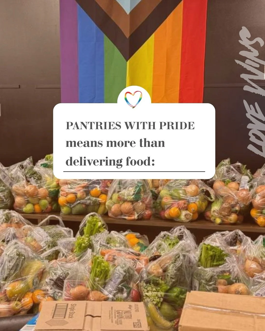 At Love Wins NYC, each pantry is assembled with care 🍅🥒. Behind each bag, there is nourishing food and a team of volunteers who work with respect and inclusion to ensure it reaches those most in need. ❤️🌈