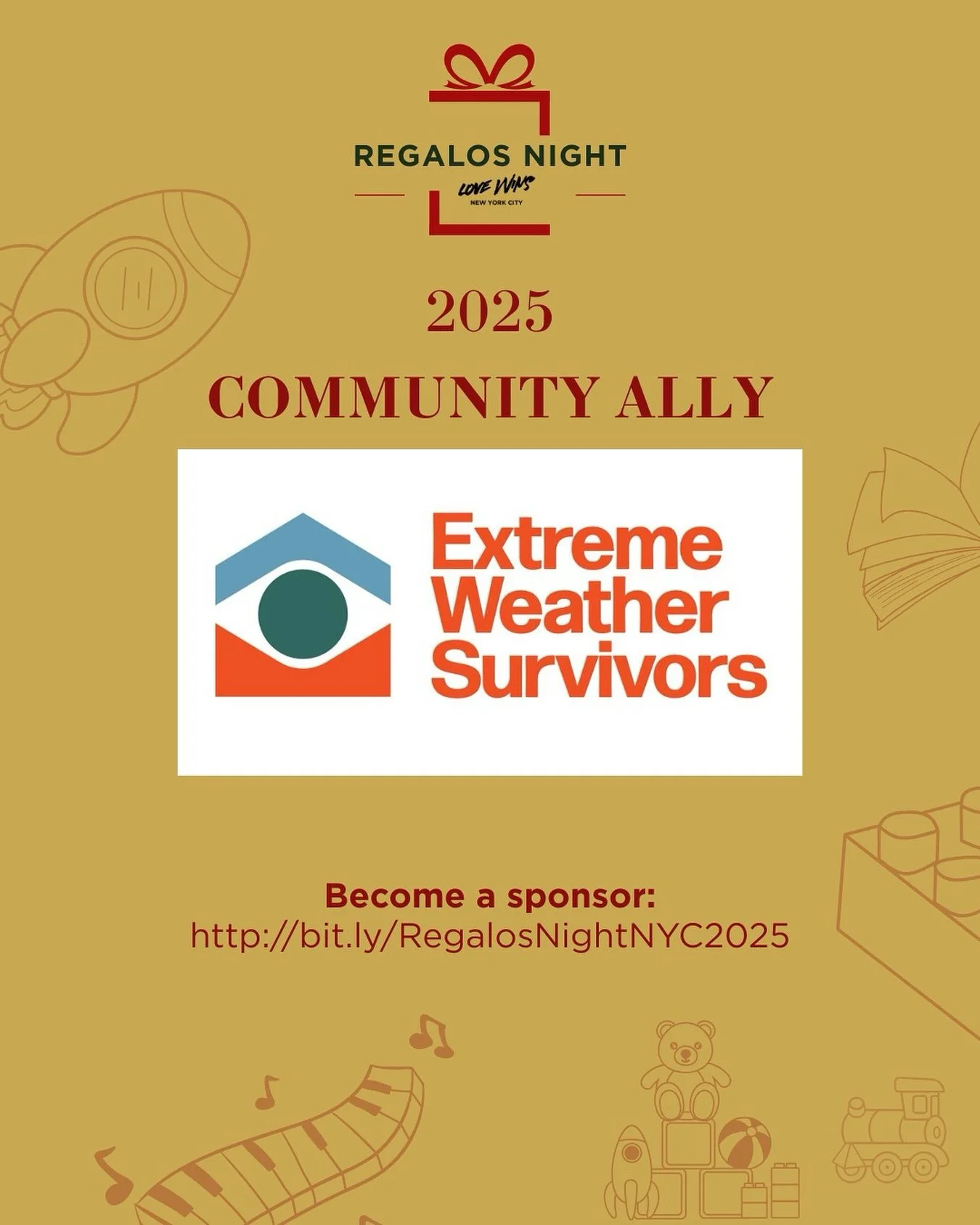 We are excited to have @extremeweathersurvivors as a Community Ally for Regalos Night 2025, in support of Love Wins NYC.

This support goes towards a collective commitment to food insecure New Yorkers.

#RegalosNight2025 #LoveWinsNYC