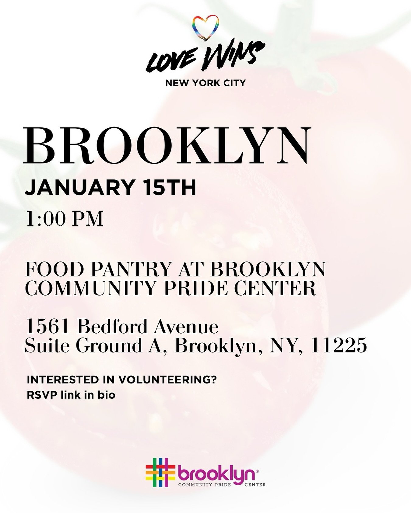 📍BROOKLYN.
In 2016, Love Wins NYC continues to be committed to the neighbors who access our services. Please share this information and let&rsquo;s continue taking care of each other. 🌈