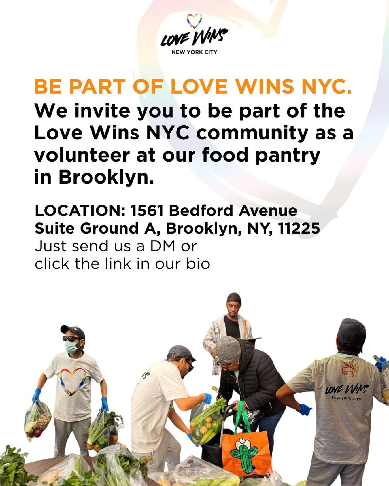 Love Wins NYC🫶🏻 invites you to join our volunteer team and support our food pantry operations in 📍Brooklyn every third Friday of the month. 🤝

RSVP in bio. ✅

We hope to see you there. 💚