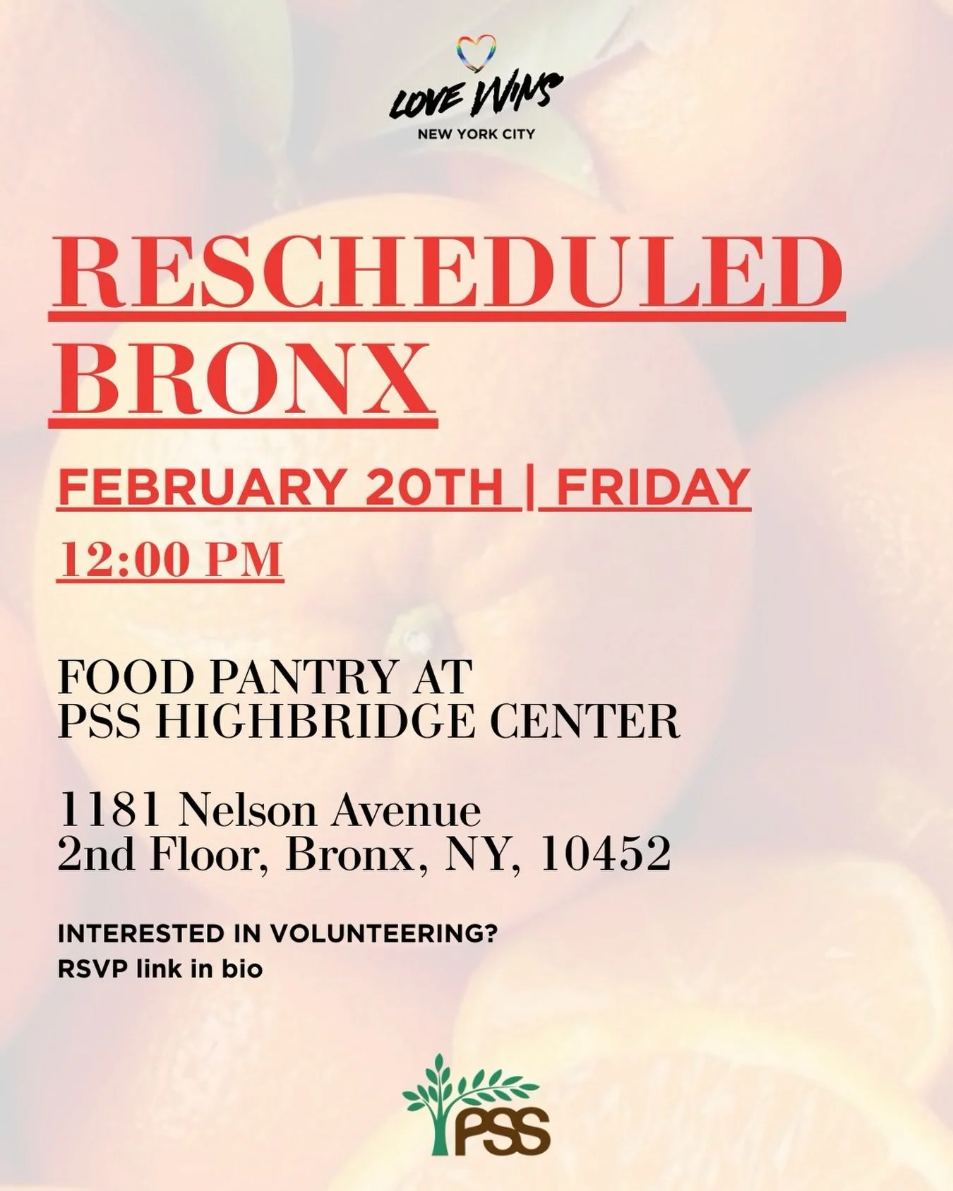 Today&rsquo;s food distribution has been rescheduled for February 20th ✅. We appreciate the understanding of the entire community and our volunteers🤝. We remain committed to providing fresh, quality food for the well-being of families in the Bronx ?