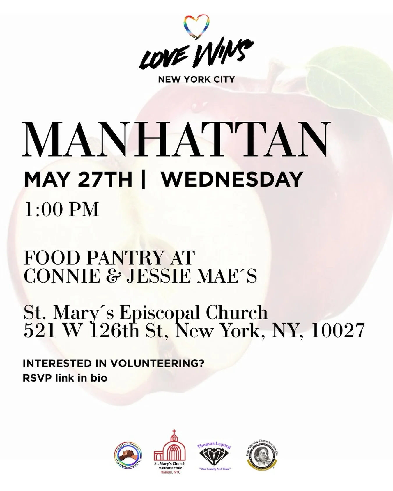 📍MANHATTAN!  Check out our May pantry distribution dates and join our volunteer team 👥🗣️.
Your support as a volunteer is key to helping us continue bringing food to our neighbors✅✅✅.
We look forward to seeing you! 👁️🫀.