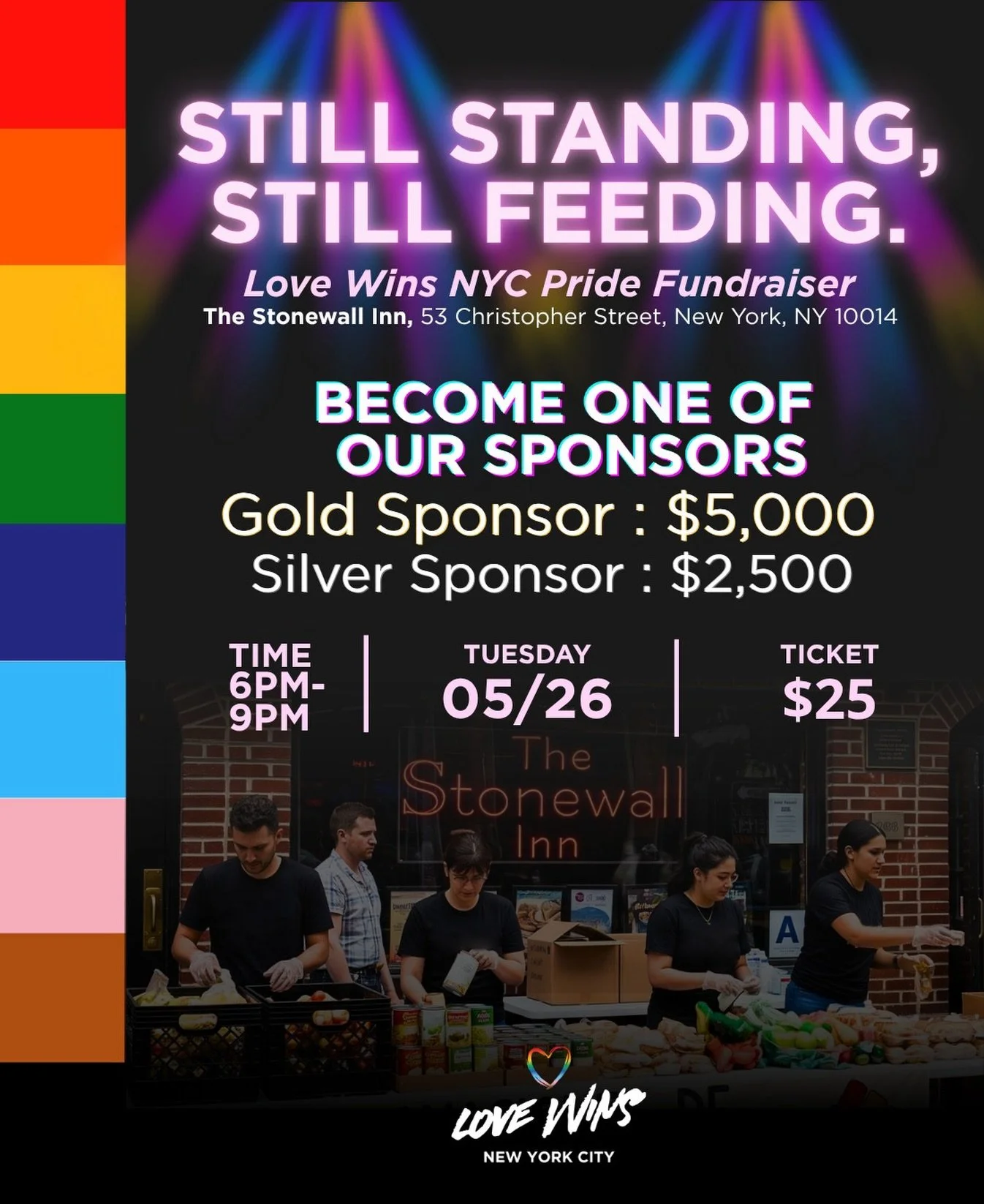 Join us as sponsors for our Still Standing, Still Feeding, fundraiser kicking off Pride month hosted by @stonewallinn 🎊🫶🏻🗣️.

Your support makes this celebration possible while supporting our mission to alleviate food insecurity ❤️&zwj;🔥🍅🤍.

M