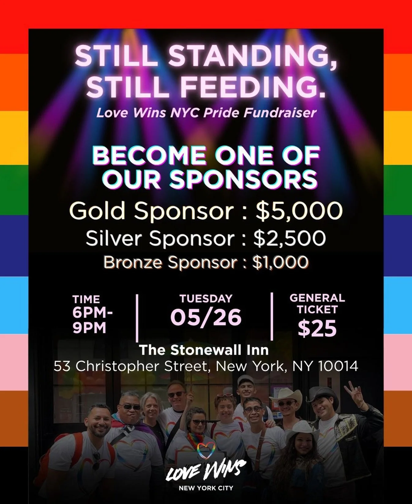 🌈 This month, we will host our first Love Wins NYC Pride Fundraiser at The Stonewall Inn 🌈🏳️&zwj;🌈

Become a sponsor and help us celebrate and support our community. Funds raised will allow us to continue supporting LGBTQ+ families and food-insec