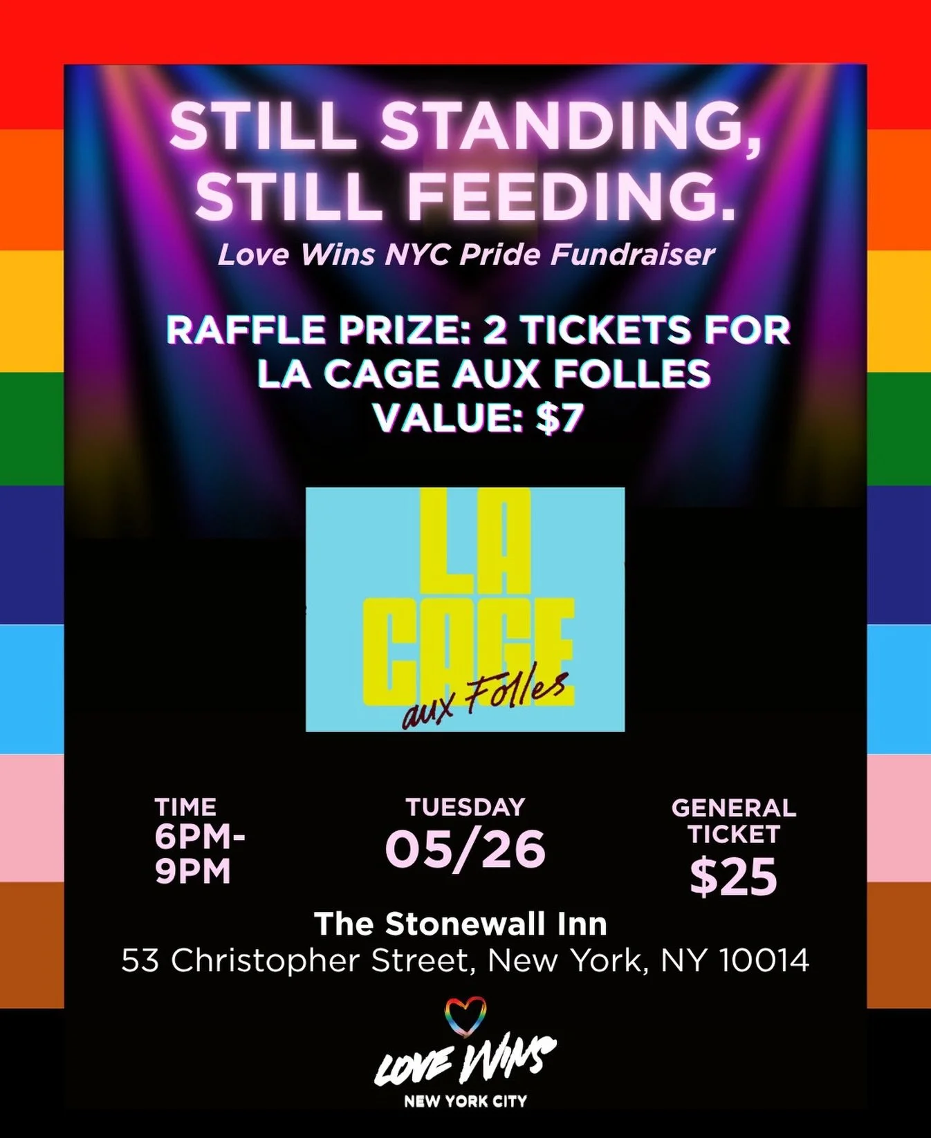 For just $5, enter our raffle for a chance to win 2 tickets for the broadway event La Cage aux Folles💟.

Winners will be announced at the event 🫶🏻🤩.

Thank you New York City Center, for your generous donation 👏🏻.