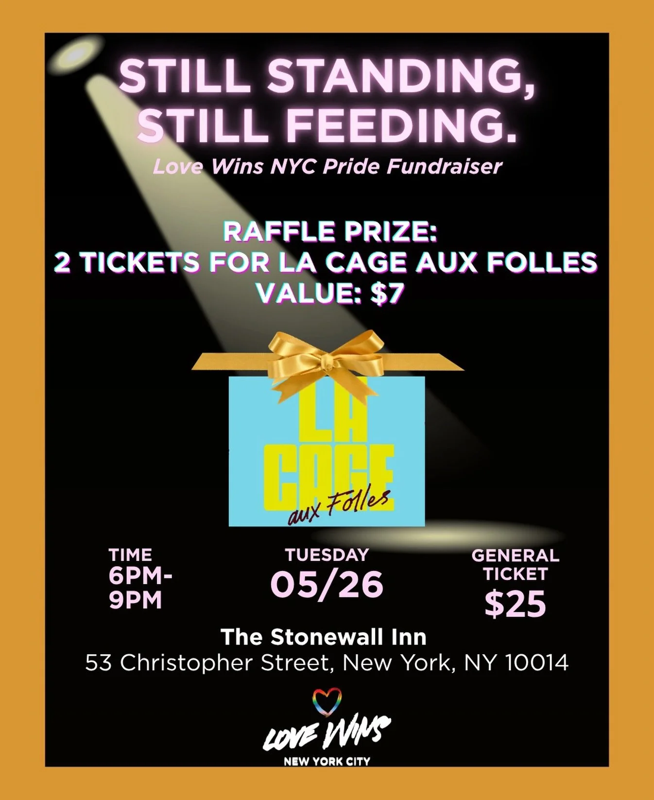 For just $7, enter our first raffle for a chance to win 2 tickets to the Broadway event La Cage Aux Folles 💟

Winners will be announced during the event 🫶🤩

Thank you to New York City Center for their generous donation 👏