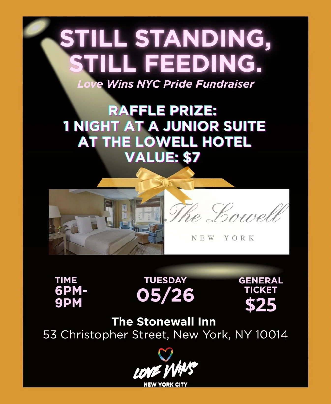 For just $7, enter our second raffle for a chance to win 1 night in a Junior Suite at The Lowell Hotel 💟

Winners will be announced during the event 🫶🤩

Thank you to Heiko Kuenstle, General Manager at The Lowell Hotel, for the generous donation.