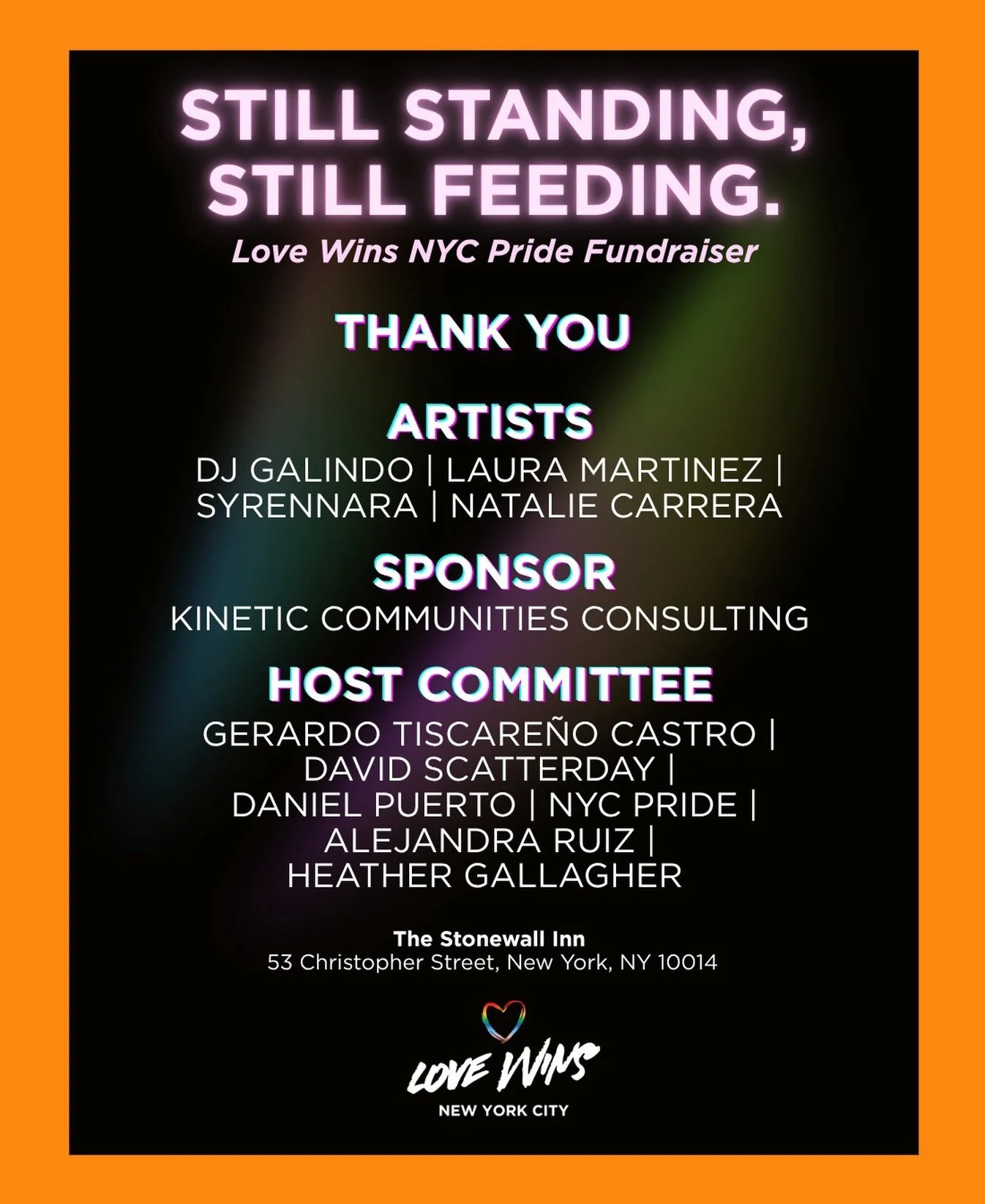 Last night, we made history at the Stonewall Inn. 🌈✨
Our first Pride fundraiser was a success, raising over $6K in one night.

With amazing performances and a community united by one mission, we proved that we are still standing and still feeding Ne