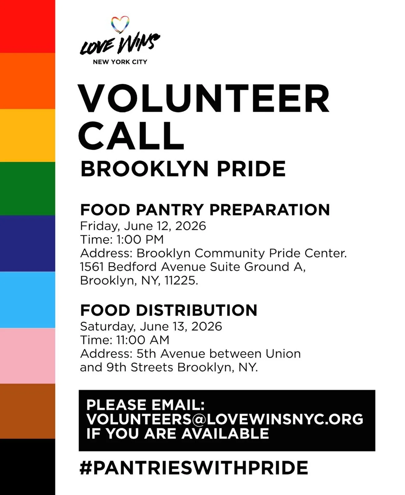 🏳️&zwj;🌈🏳️&zwj;⚧️This Pride Month, we invite you to be part of an additional food pantry in Brooklyn 🍅💟.

On Friday, June 12, we&rsquo;ll be packing food bags, and on Saturday, June 13, we&rsquo;ll distribute them to members of the LGBTQ+ commun