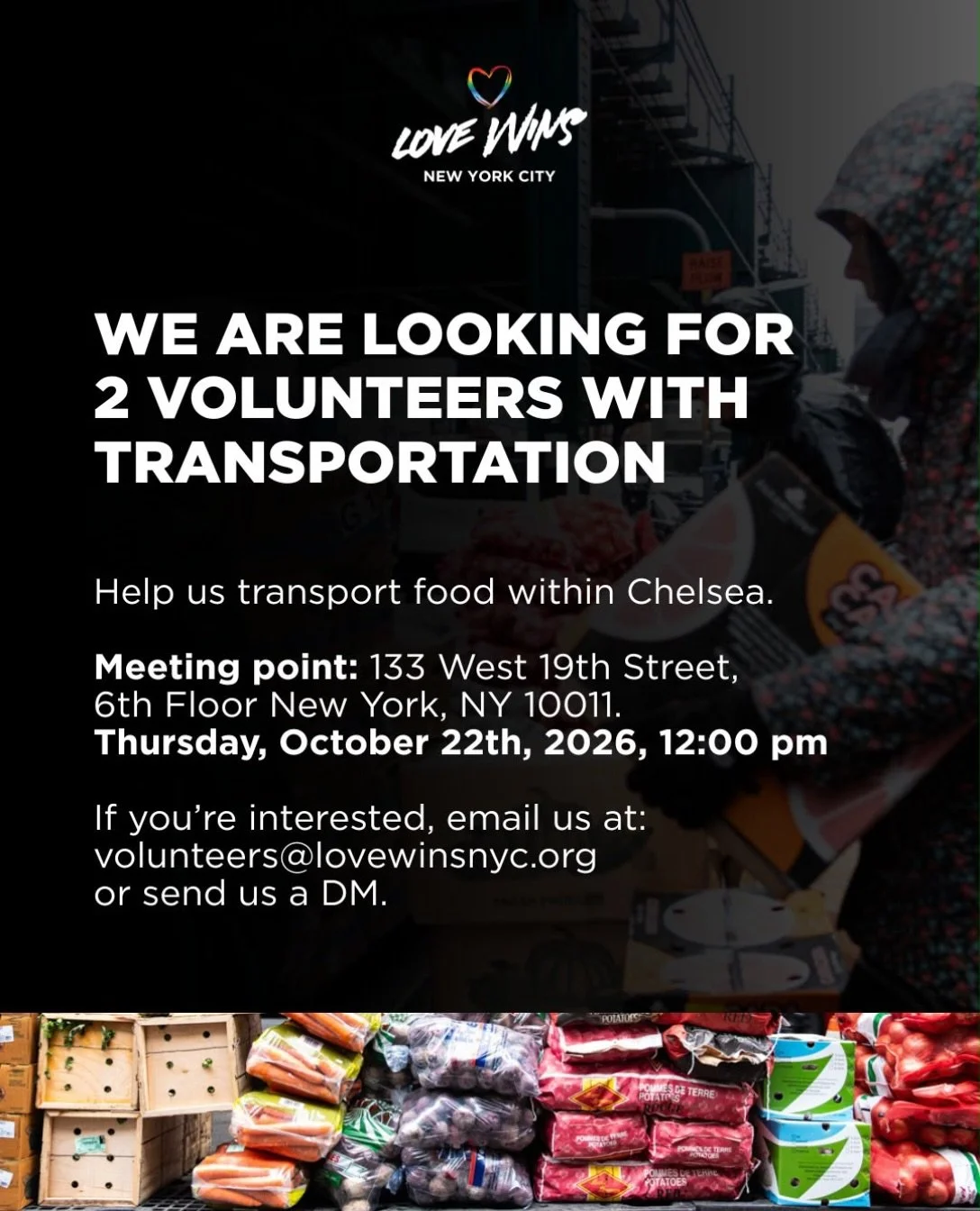 🚘🍅🥕We&rsquo;re looking for volunteers with cars; if you&rsquo;re interested in helping us out, email us at volunteers@lovewinsnyc.org or send us a direct message. Tag someone who might want to join us😉.

🚘🍅🥕Buscamos voluntarios con veh&iacute;