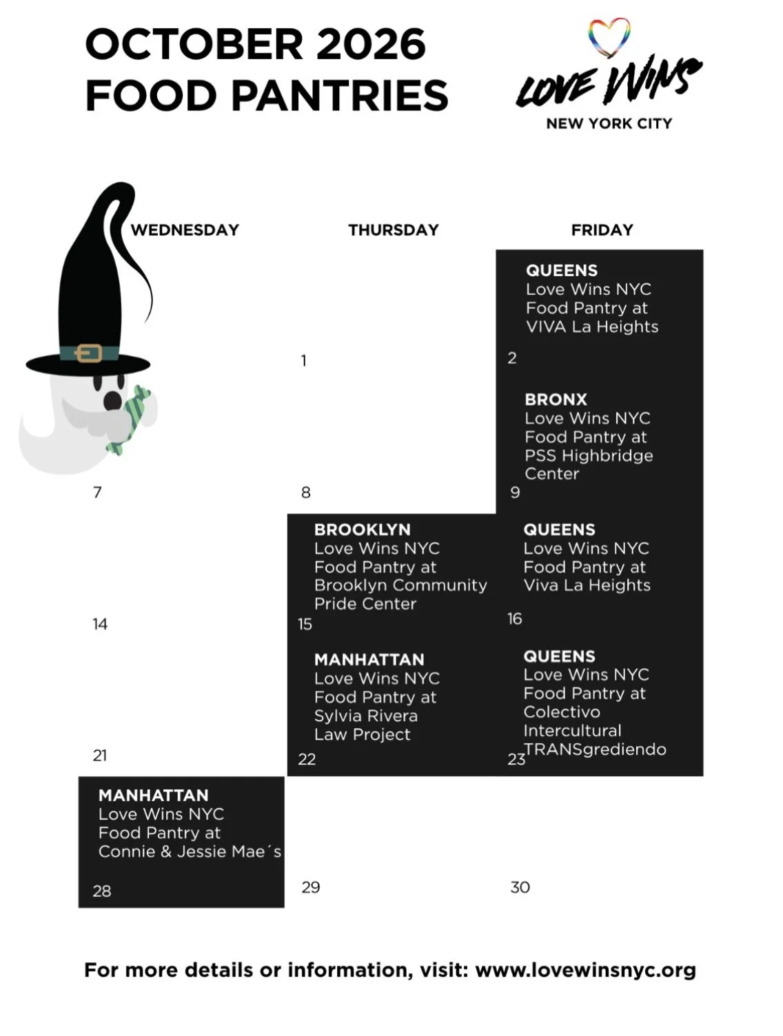 🍅Here is our October food pantry calendar🥒.

For more details or information, visit: www.lovewinsnyc.org

🍅Aqui esta nuestro calendario de despensa de alimentos de Octubre🥒.

Para m&aacute;s detalles o informaci&oacute;n, visite: www.lovewinsnyc.