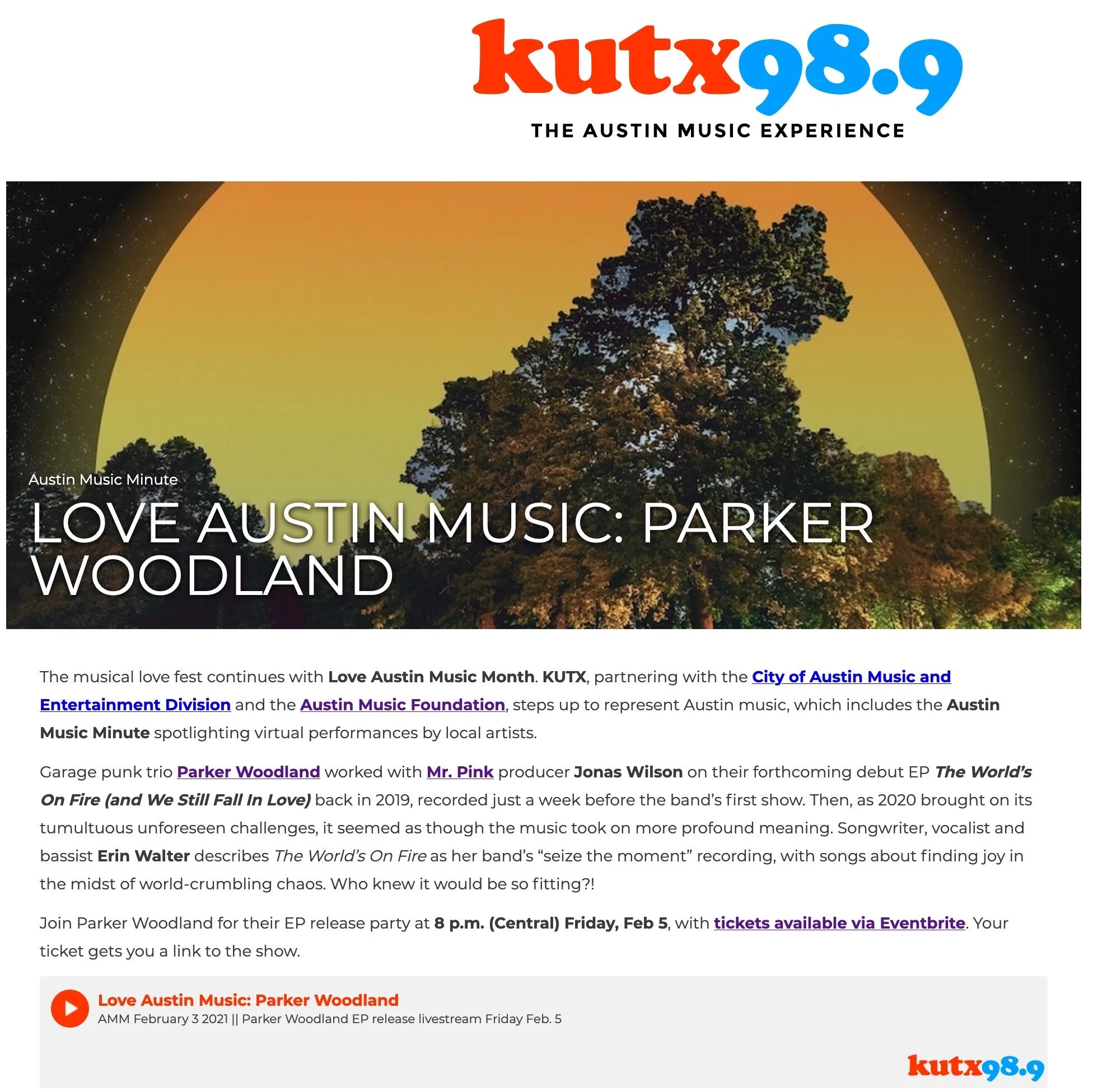 Hear us on KUTX, KOOP, KLBJ, ACL Radio, CHIRP, Thacker Mountain Radio, and more!