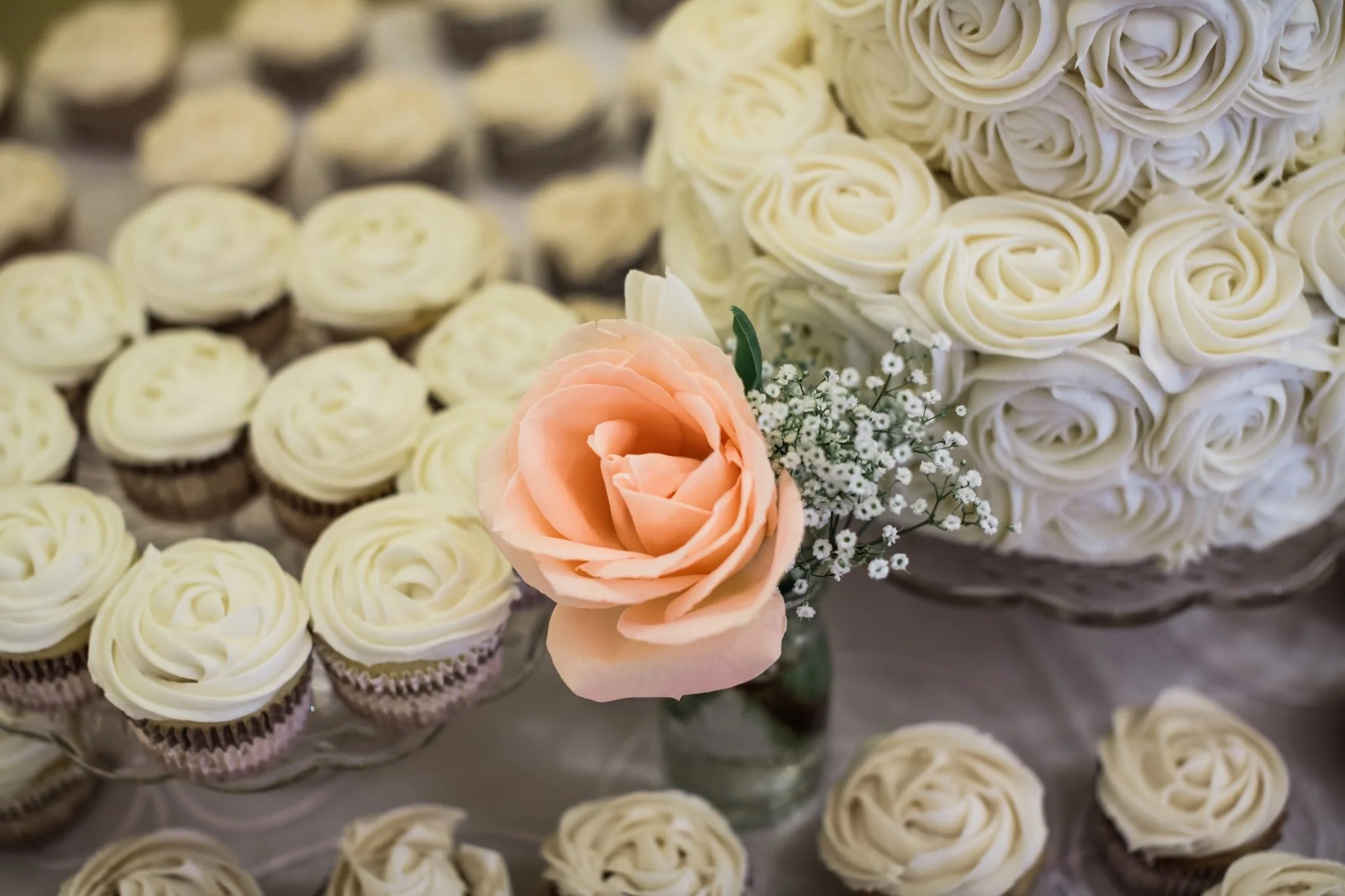 Rosette Wedding Cake and Cupcakes