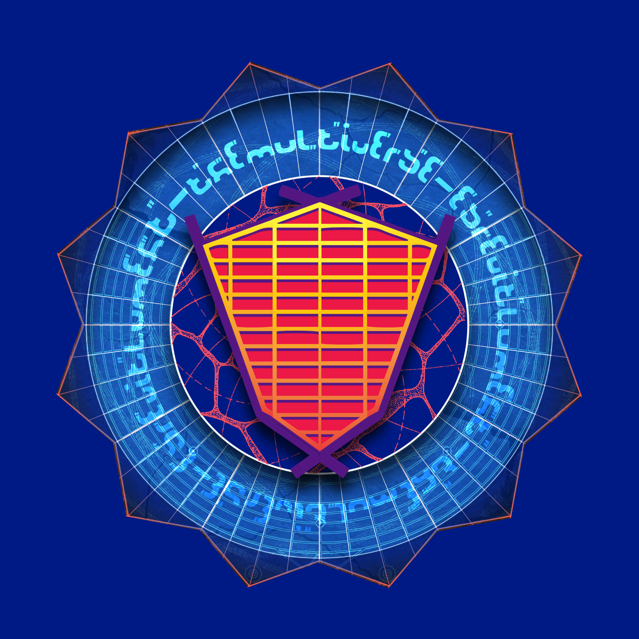 Ticket artwork I submitted to the Burning Man project. Visuals include a large asymmetrical polygon in center, encased in a blue digital ring with abstract text.